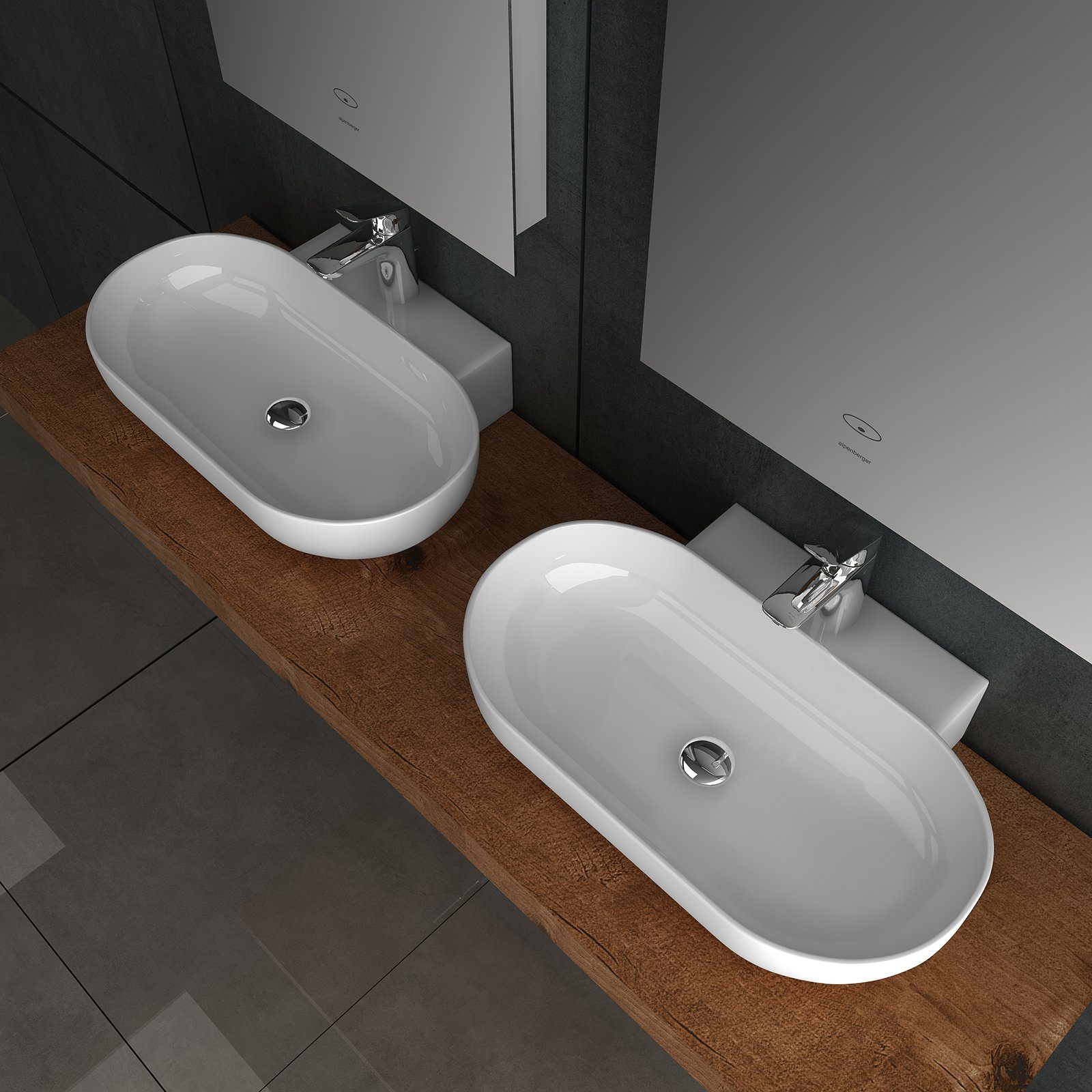 Alpenberger Waschbecken Ovaler Waschtisch in Weiß, hygienisch mit Nano Beschichtung (1-tlg., Keramik Handwaschbecken), Lotus Effekt, pflegeleicht, modernes Design