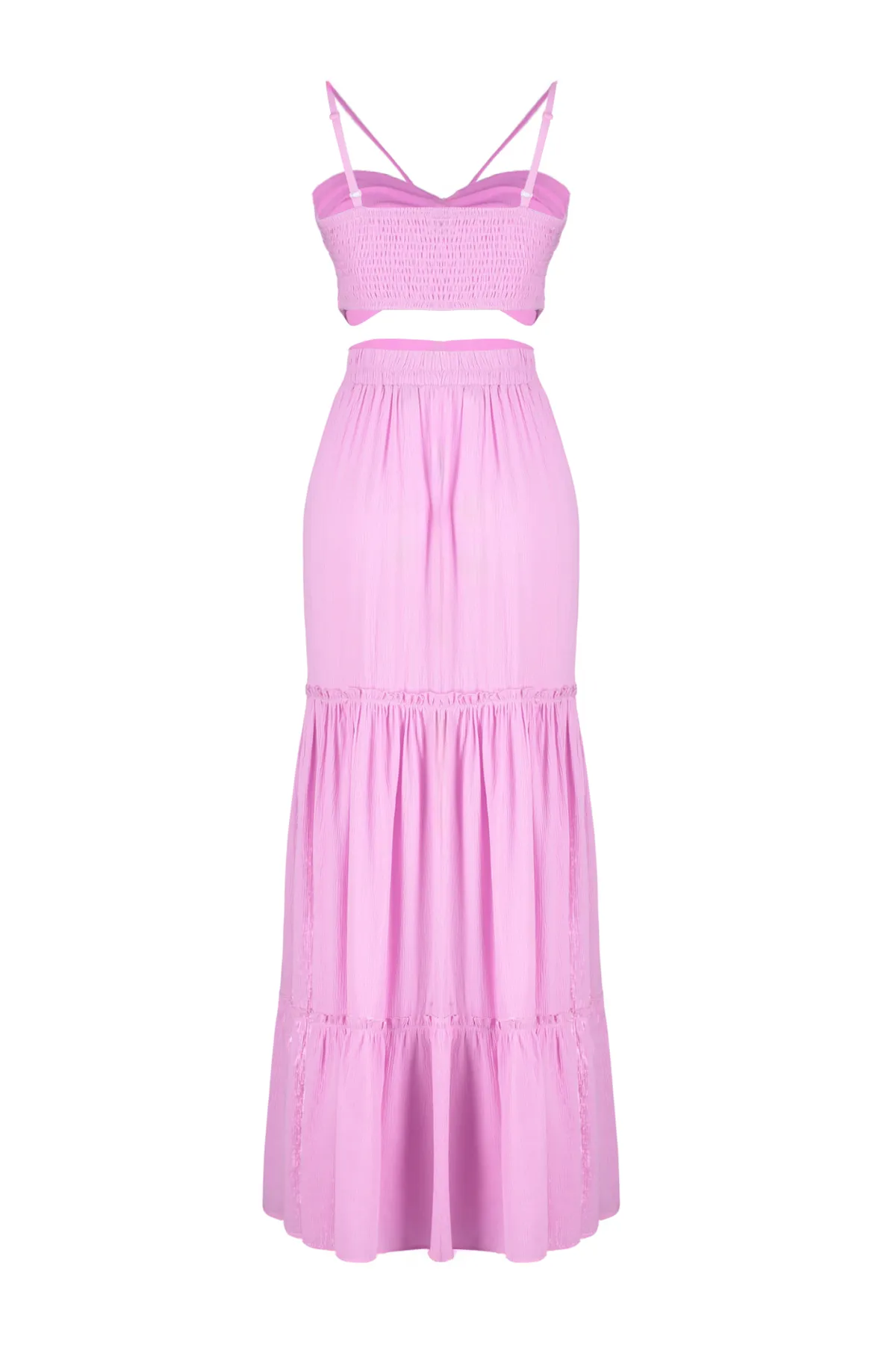 Trendyol Collection  Rosa gewebtes Blusenrock-Set mit Blumenapplikationen TBESS24AU00021