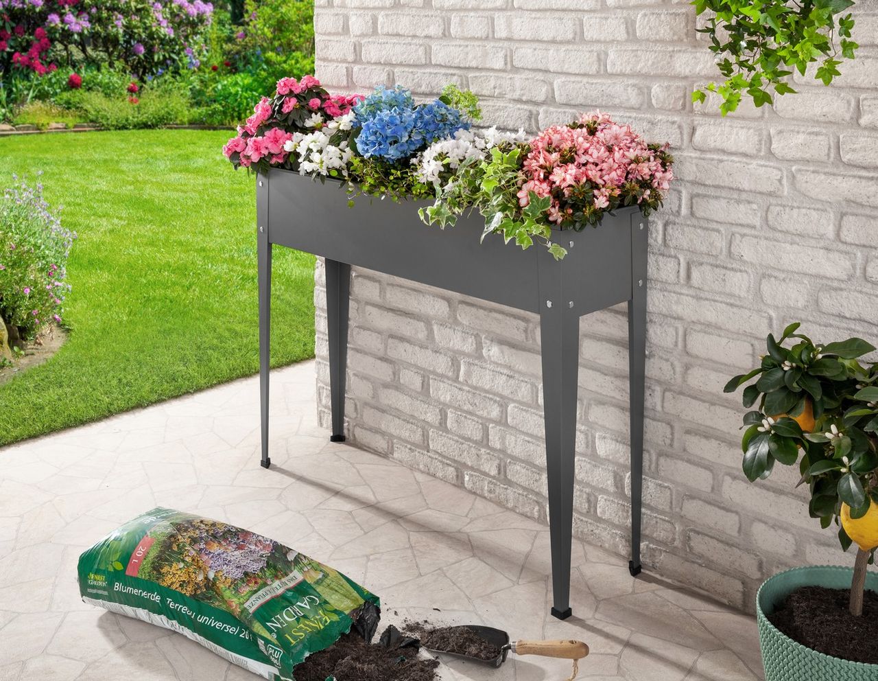 Powertec Garden Metall-Hochbeet, ca. 60 x 27 x 45 cm - Anthrazit