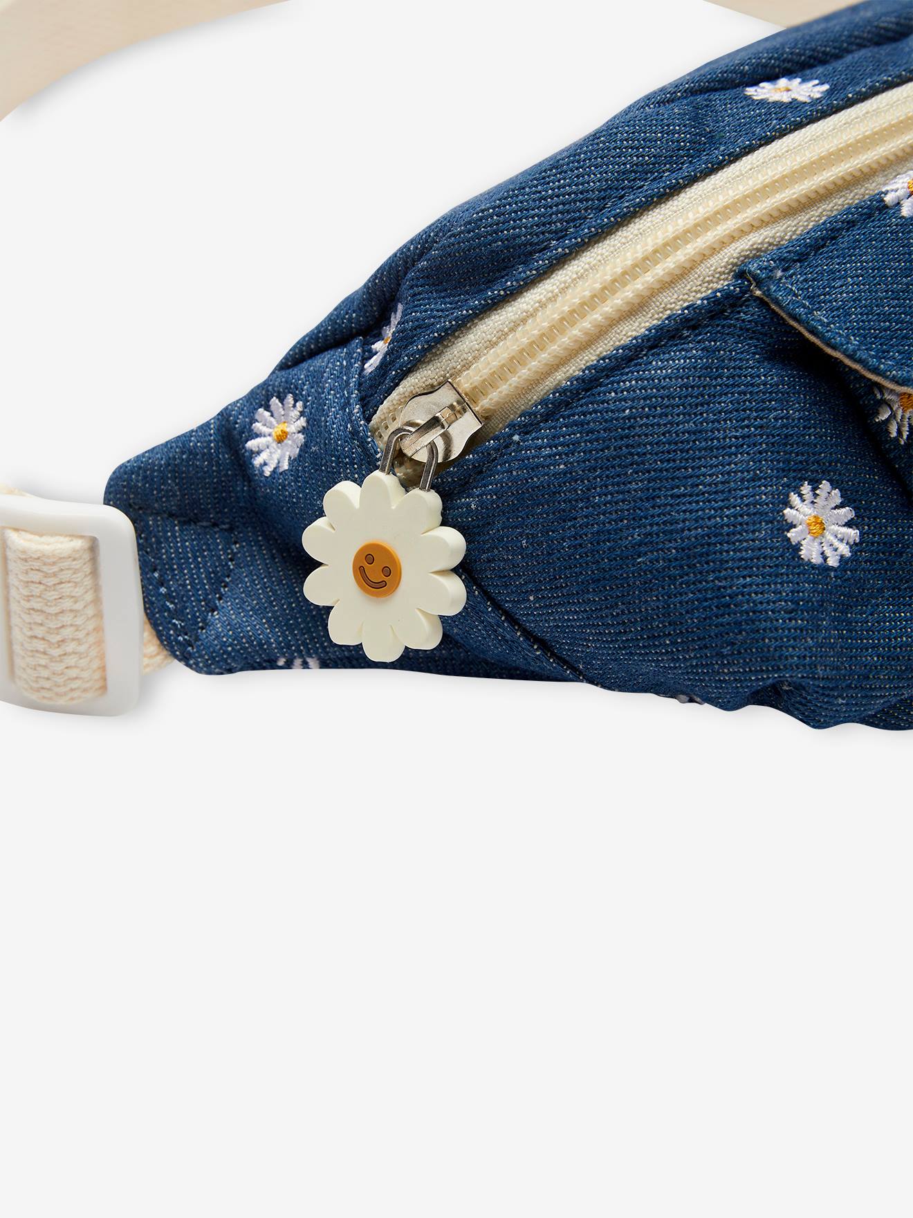 Sac banane fille en denim brodé bleu jean