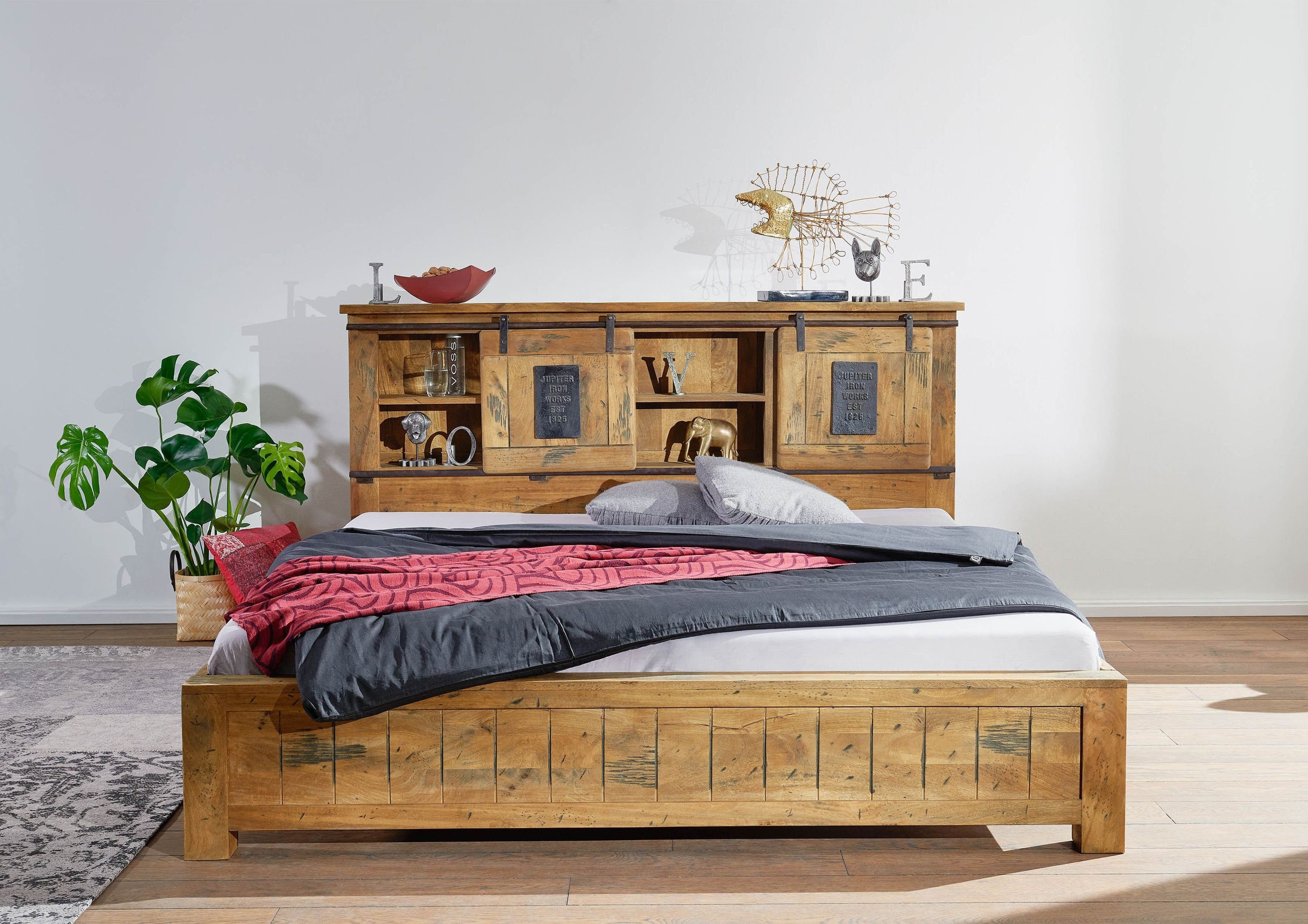 Massivmoebel24 Massivholzbett Bett Mango 140x200 natur lackiert RAILWAY #172