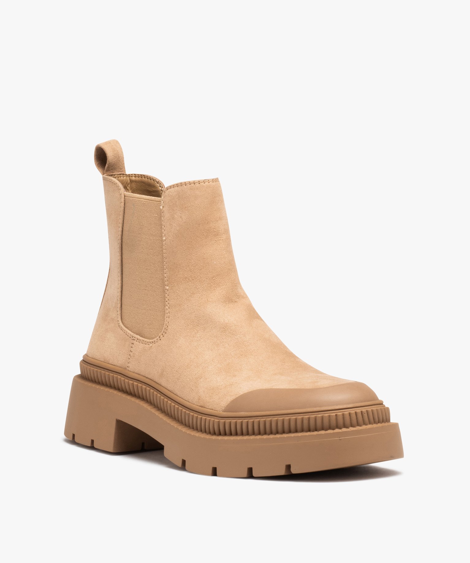 Boots femme casual dessus en suédine uni à semelle crantée beige | GEMO