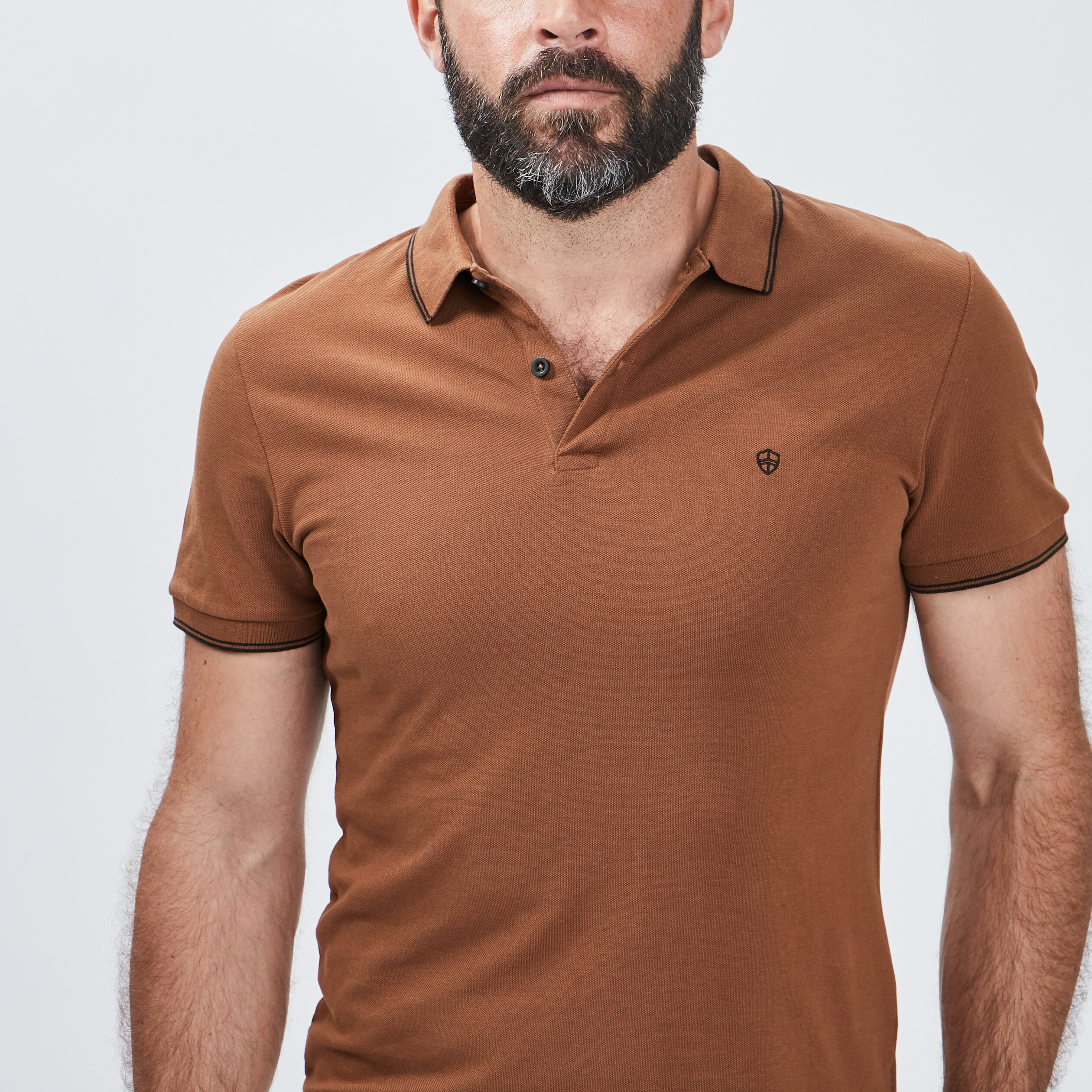 Polo manches courtes bords contrastés camel homme | La Halle