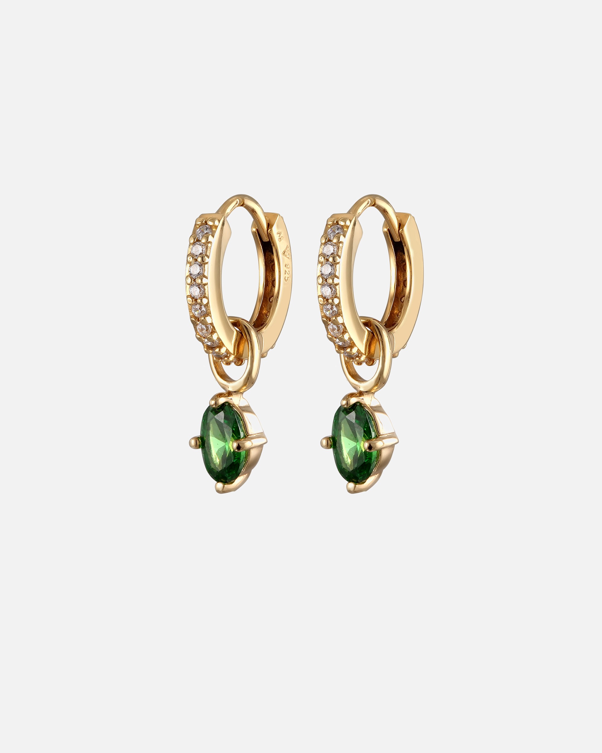 Pendientes de aro Elli Elli con circonita ovalada, verde y blanca, plata de ley 925, chapados en oro, pendientes de noche de moda