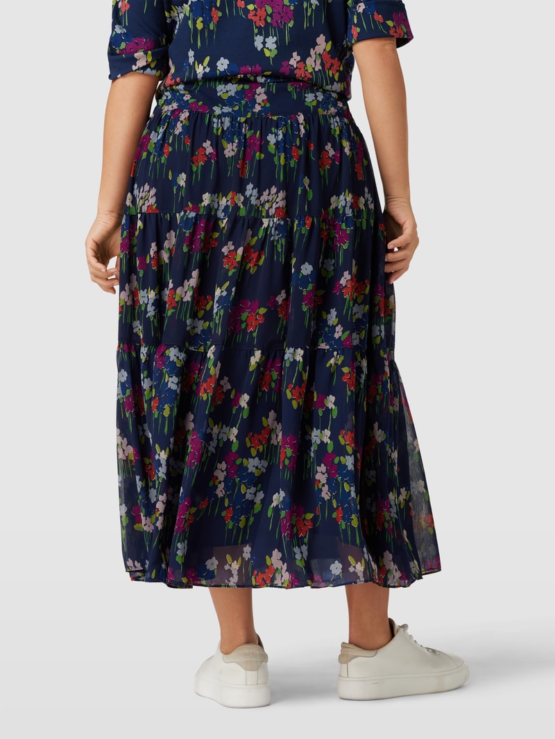 PLUS SIZE Midirock mit Allover-Muster Modell 'PAULDINA' in dunkelblau