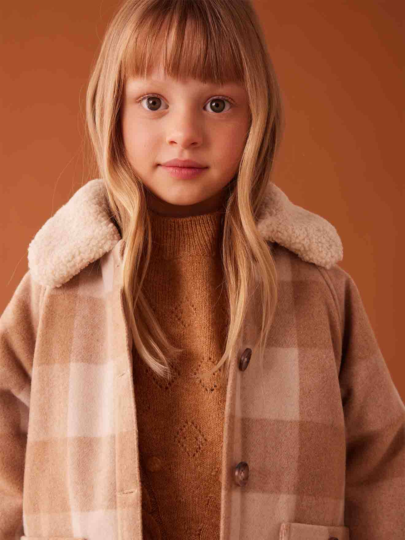 Vertbaudet Karierte Mädchen Jacke, Overshirt - braun kariert