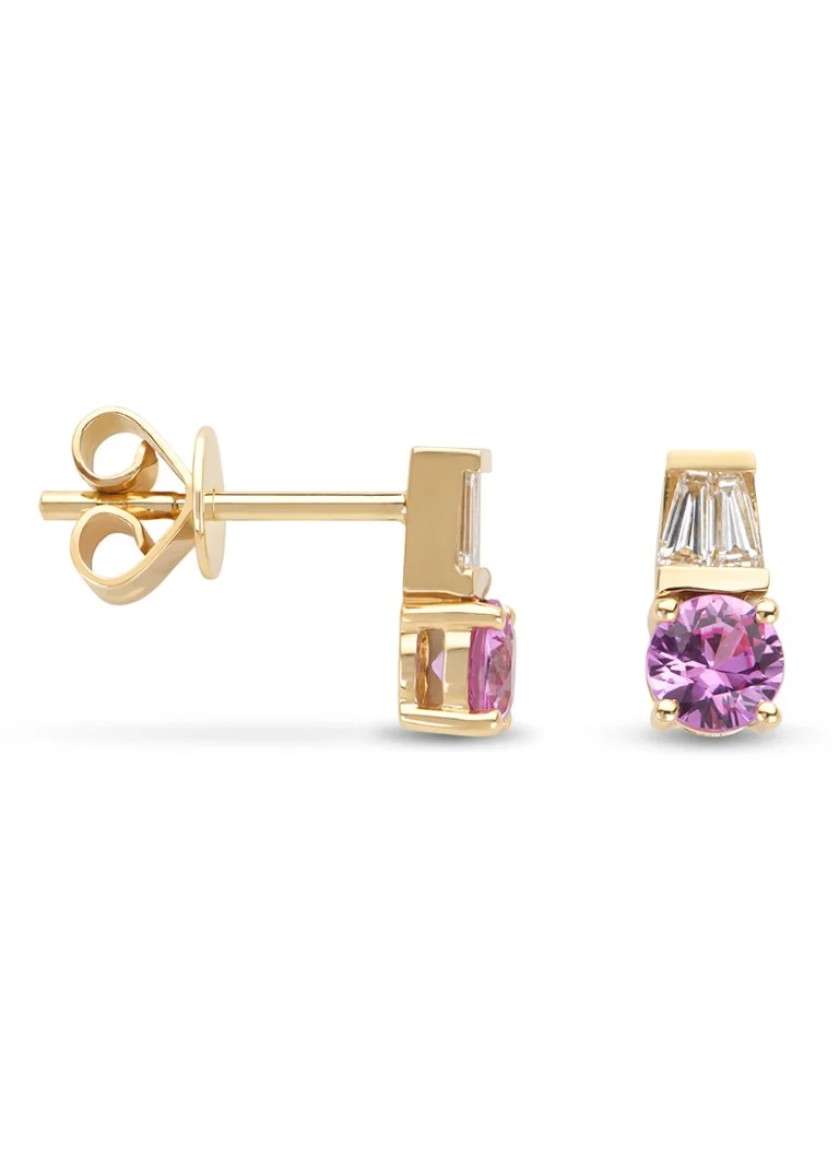 Diamond Point Yellow gold earrings, 0.59 ct pink sapphire, Eden