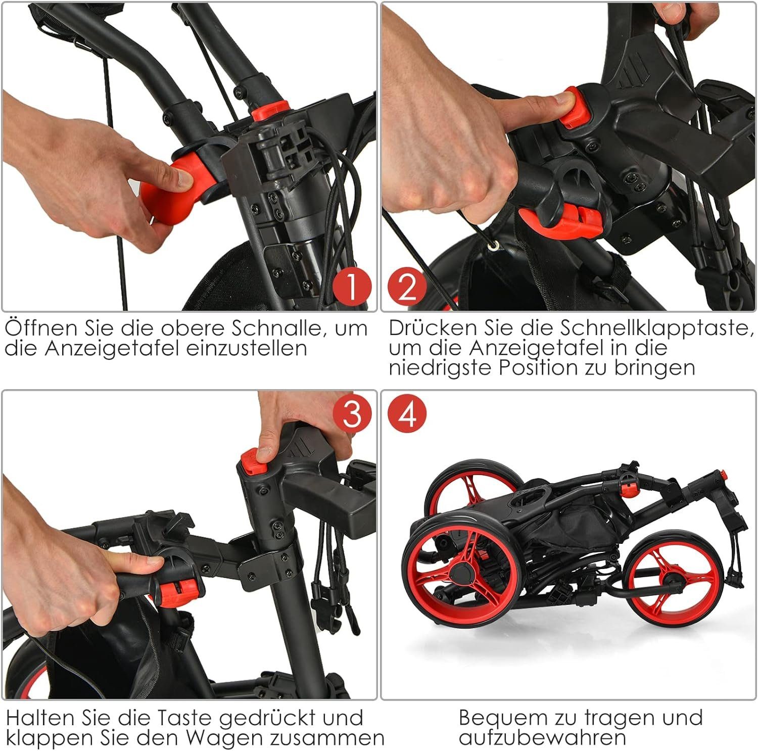 KOMFOTTEU Golftrolley Golfwagen, faltbar&höhenverstellbar, mit 3 Rädern