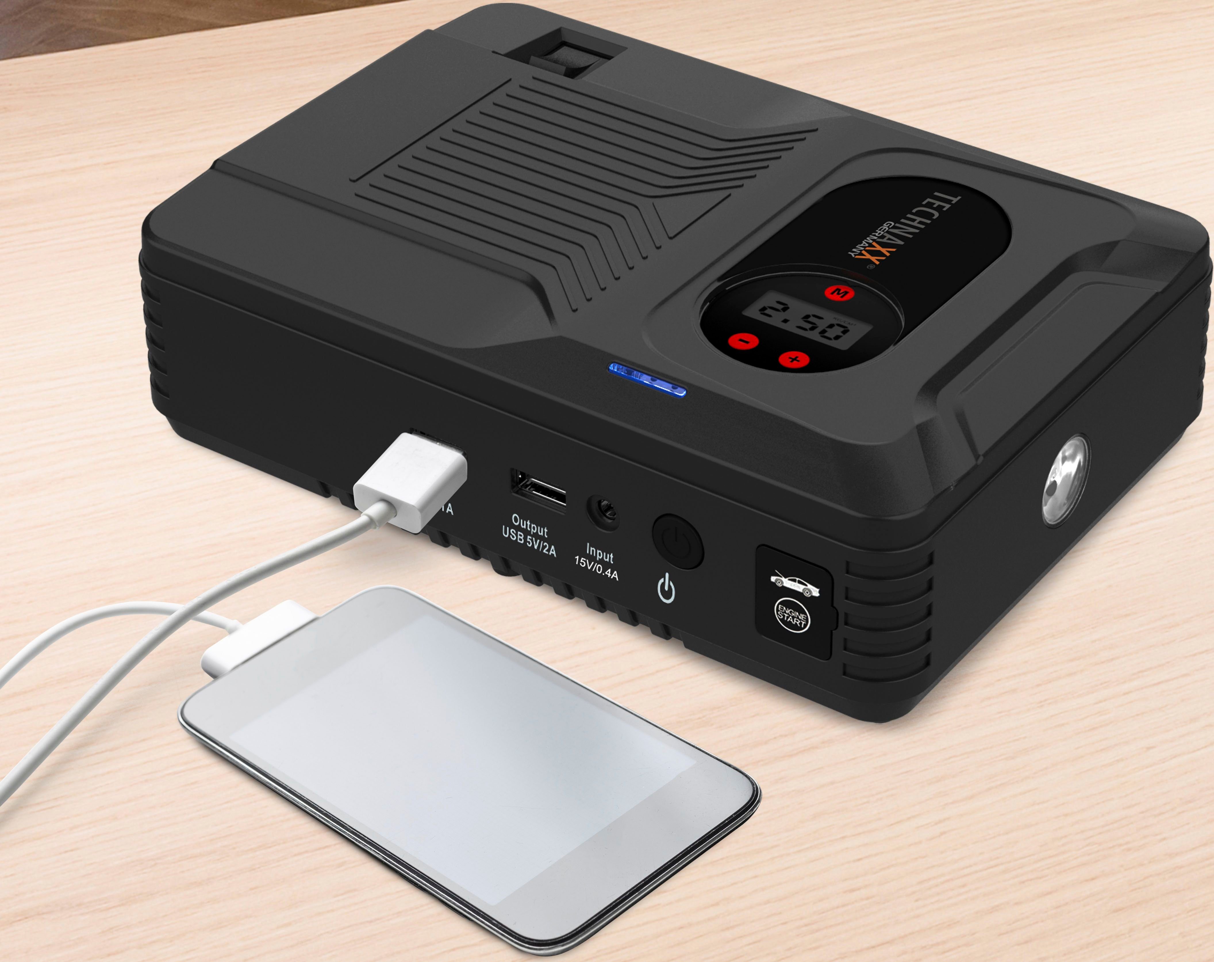 Technaxx TX-219 Starthilfegerät 14000 mAh, 4-in-1 Jump Starter, Luftkompressor, Power Bank, LED