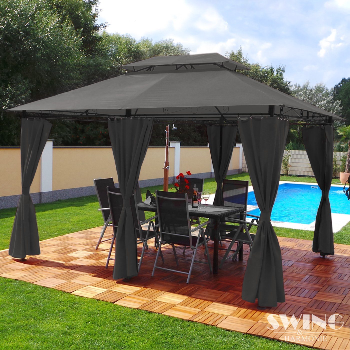 Swing&Harmonie Pavillon LED - Pavillon 3x4m Minzo Garten Pavillion Solar Pavilion Gartenzelt Designer Pavilon