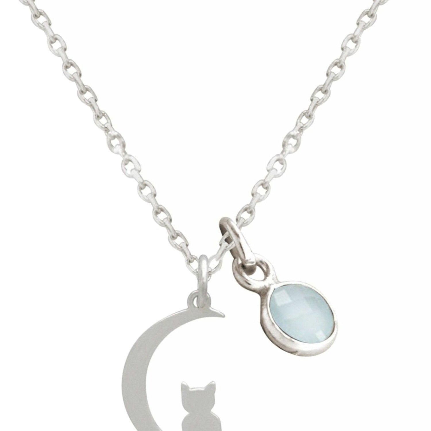 Halskette mit Anhänger 'KATZE Cat on the Moon Chalcedon'