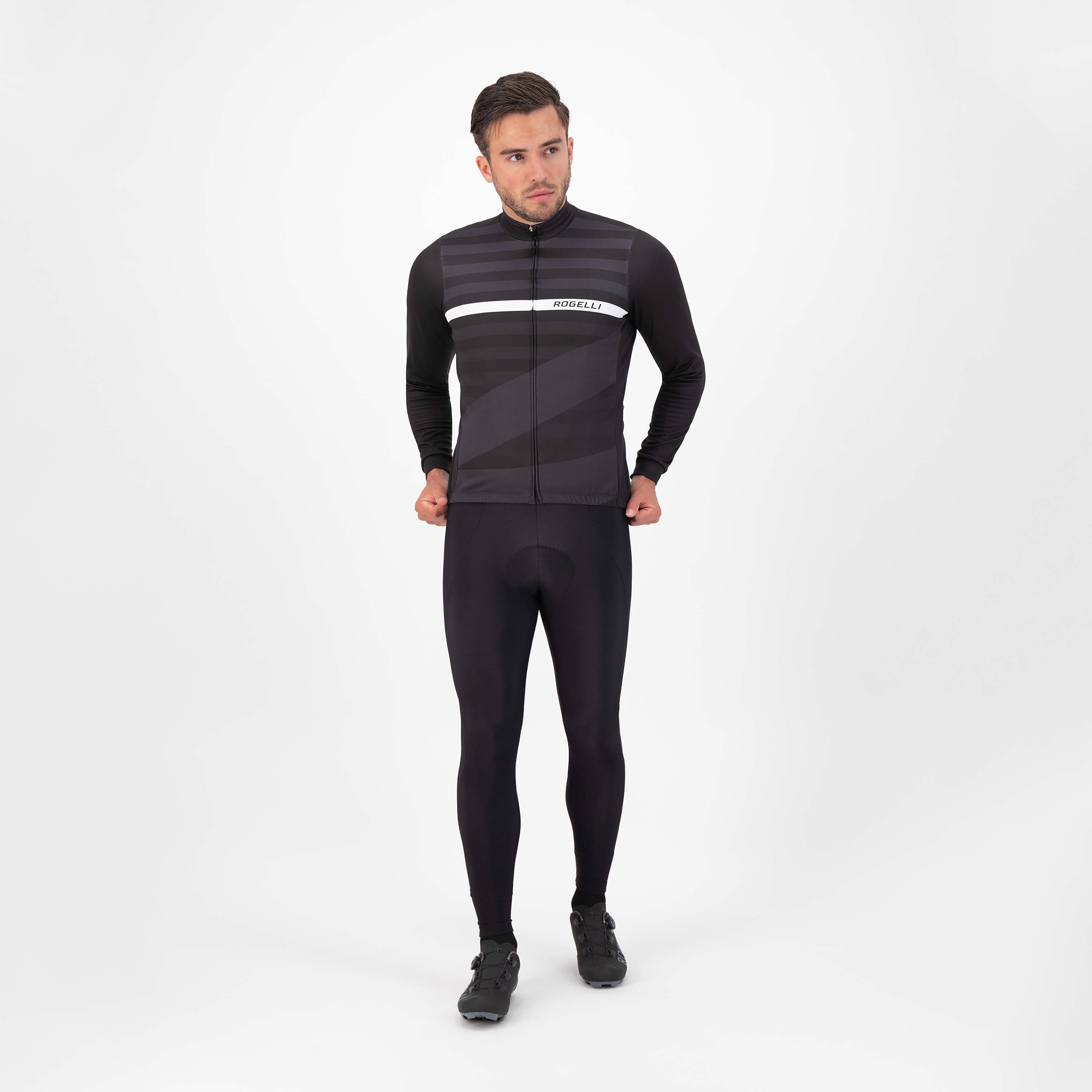 Rogelli Stripe Schwarz/Grau Herren Radtrikot Langarm