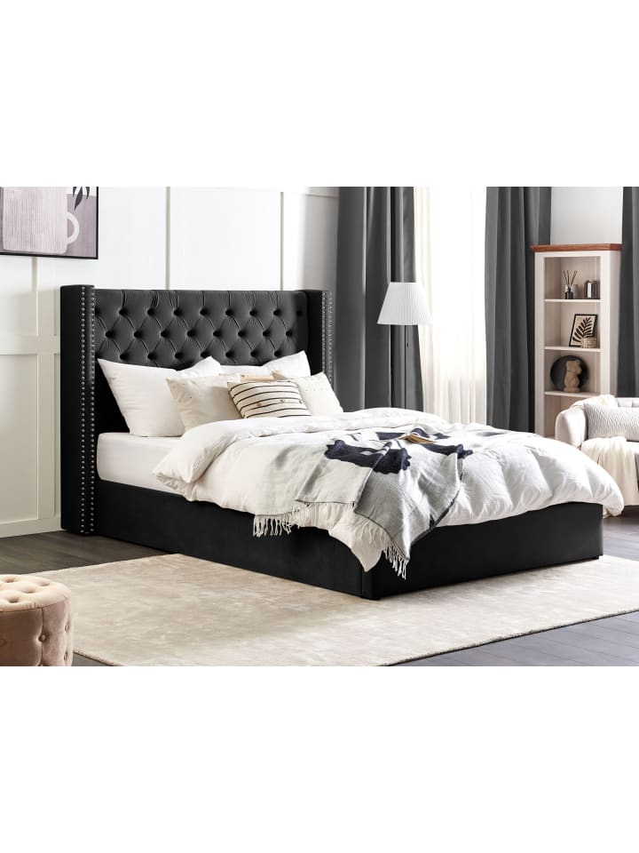 Beliani Doppelbett LUBBON in Schwarz/Silber - (W) 210 x (H) 144 x (L) 217 cm günstig kaufen onesize