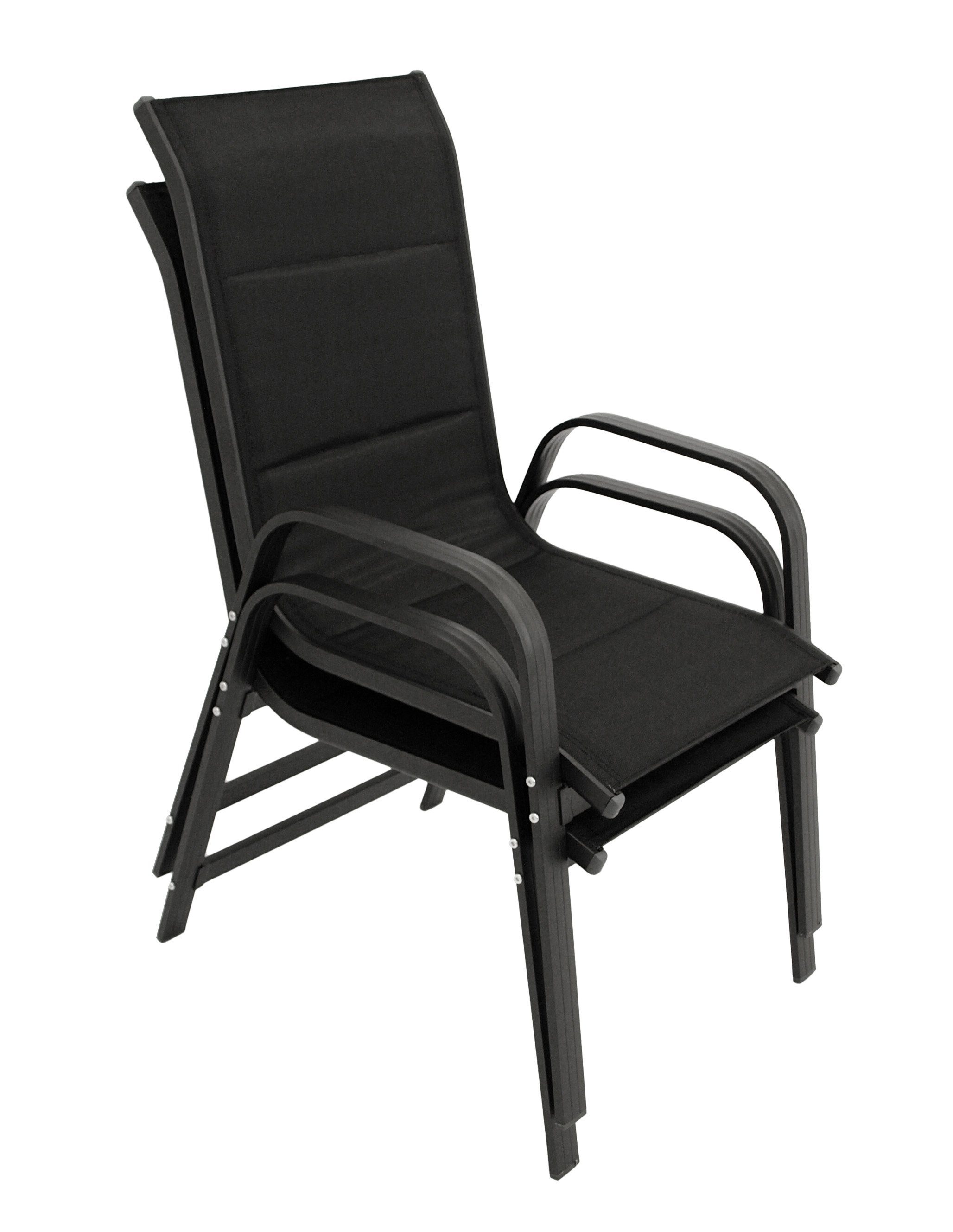 DEGAMO Gartensessel CESANO stapelbar, Alu anthrazitfarben + Kunstgewebe gepolstert schwarz, 2 STÜCK