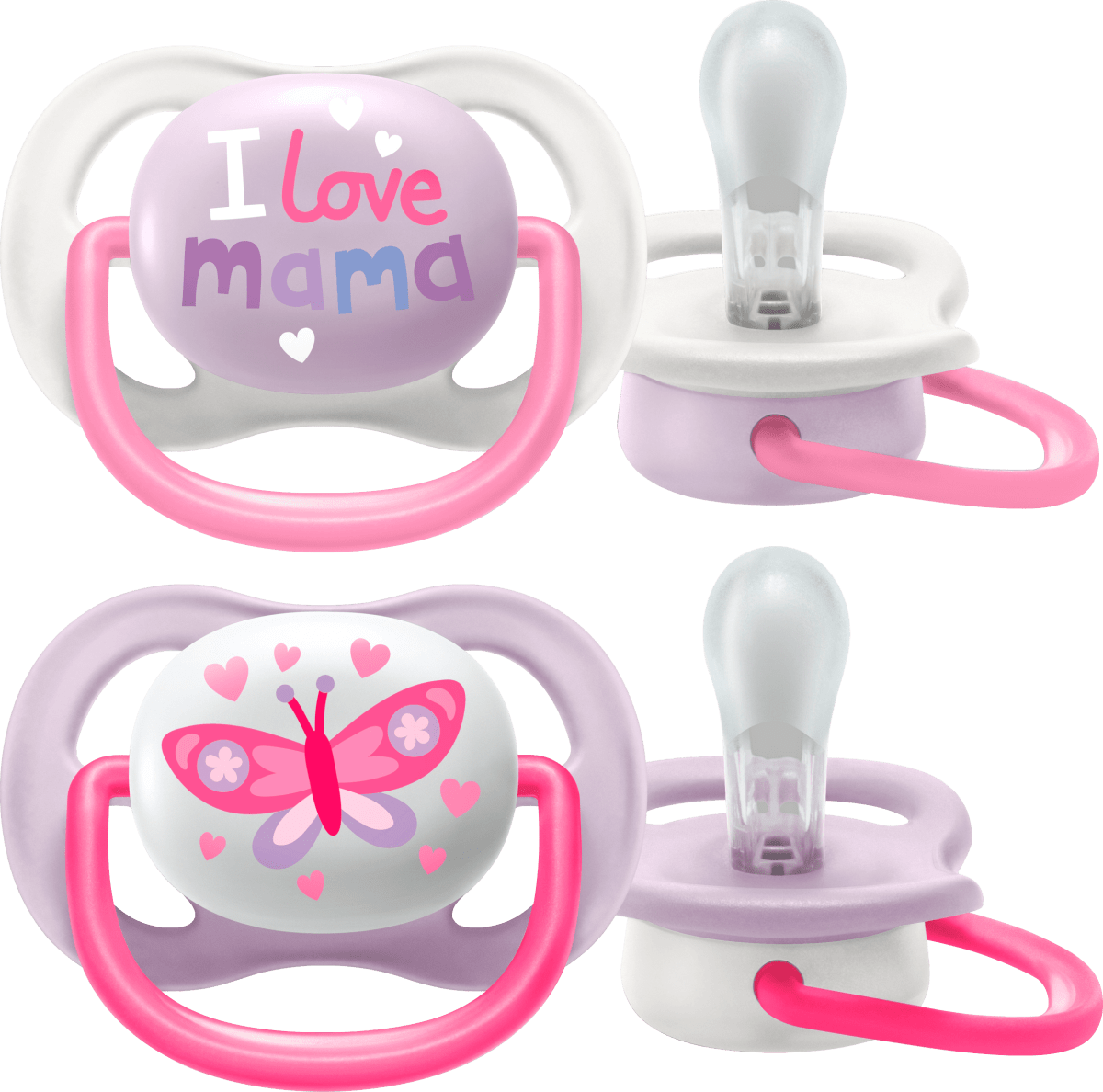 Schnuller ultra air happy Silikon, rosa/lila, 0-6 Monate, 2 St