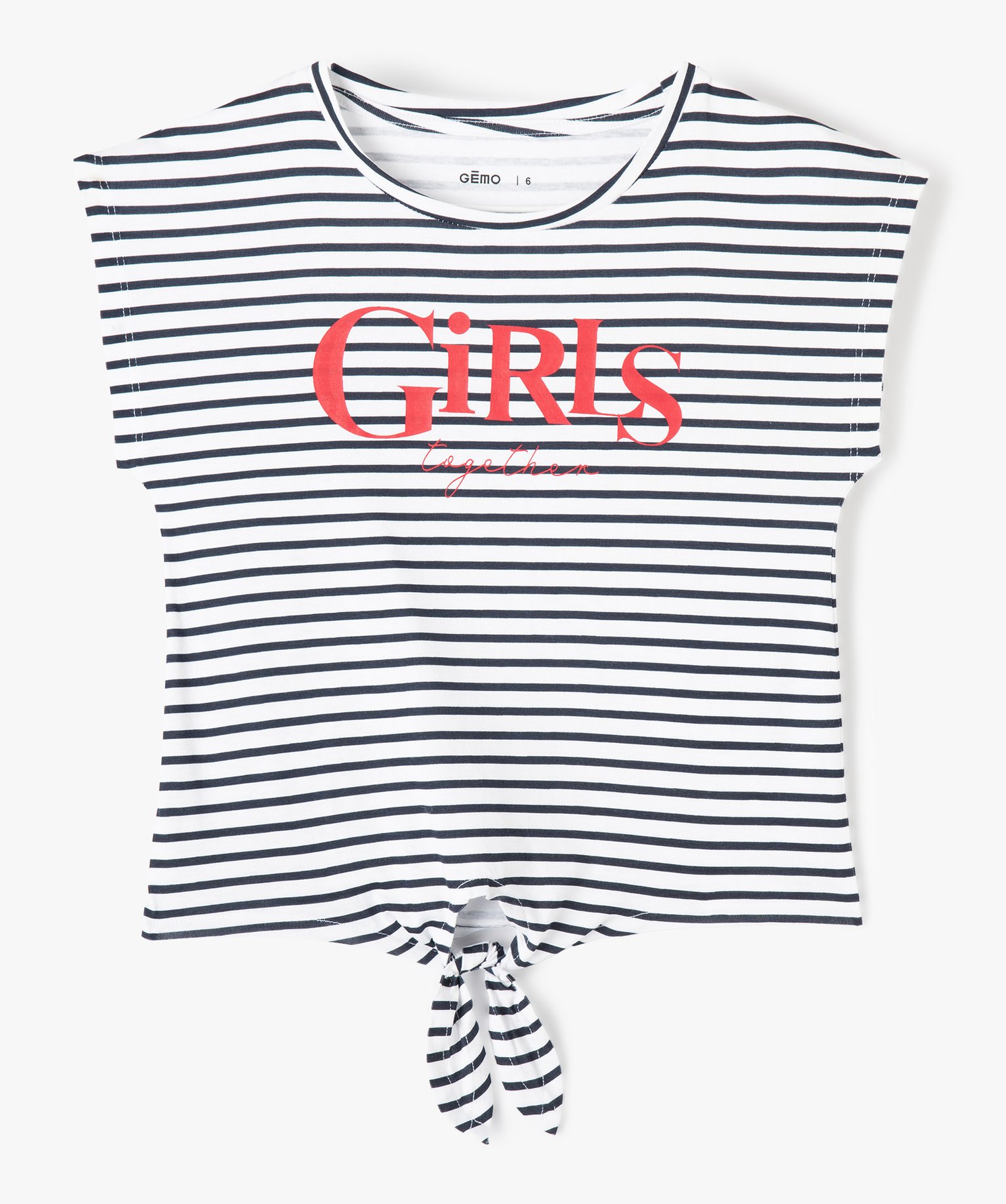 Tee-shirt fille à motifs noué dans le bas marine | GEMO