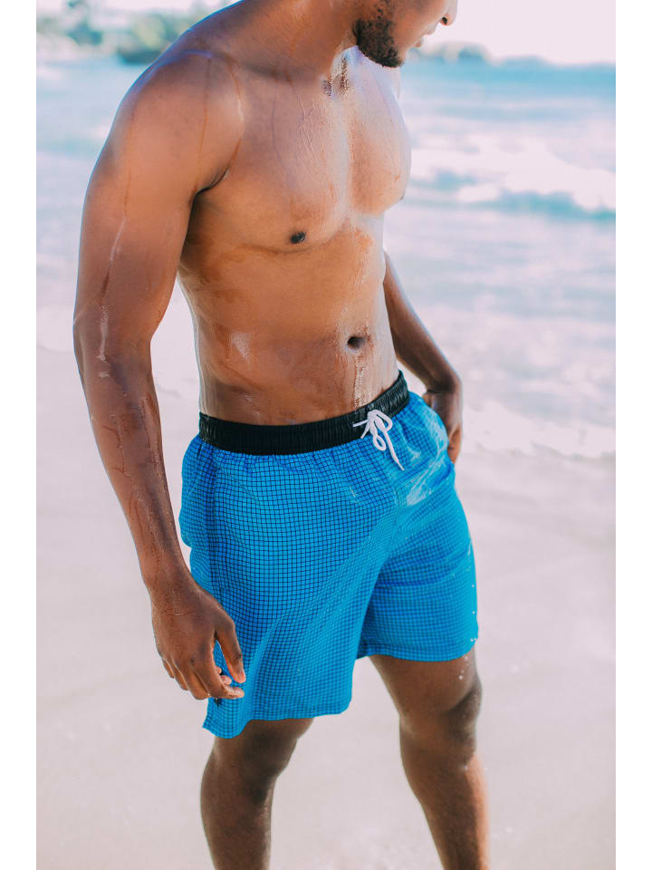 GUGGEN MOUNTAIN Badehose Kariert in Blau günstig kaufen