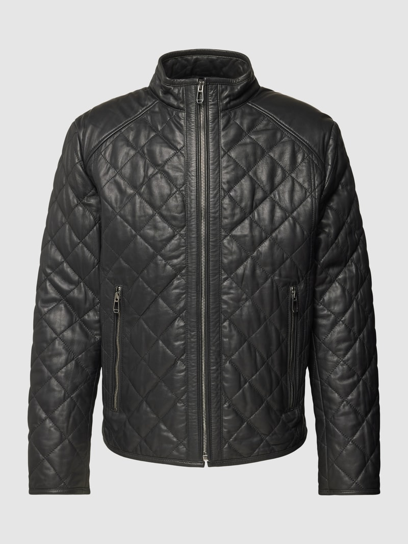 Lederjacke aus Lammnappa mit Label-Detail Modell 'Boy' in schwarz