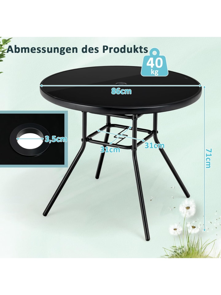 COSTWAY Gartentisch mit Glastischplatte 86x71cm in Schwarz günstig kaufen onesize