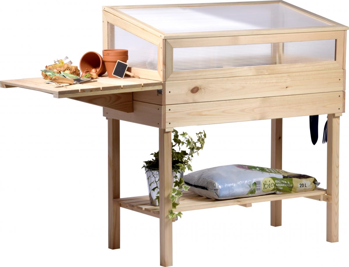 dobar Hochbeet mit Polycarbonat-Aufsatz und Ablagefläche M