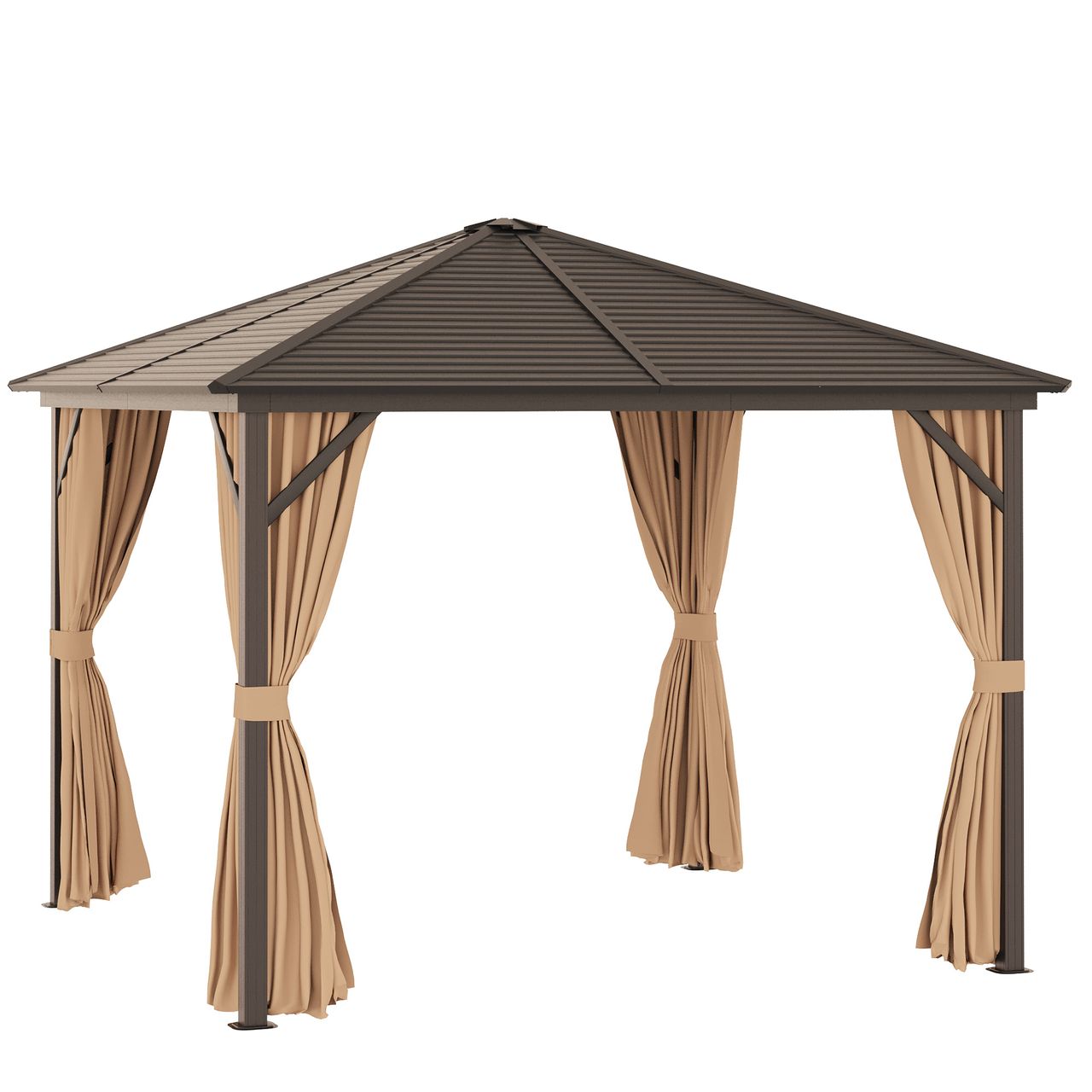 Outsunny Gartenpavillon Pavillon Partyzelt 4 x Doppel-Seitenwänden Hellbraun