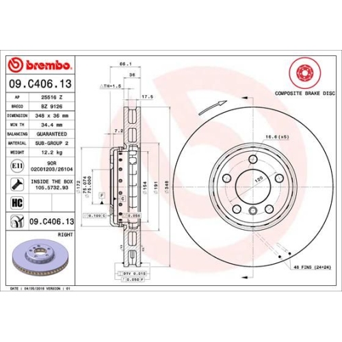 09.C406.13 BREMSSCHEIBE BREMBO VR  VP1 - ATU