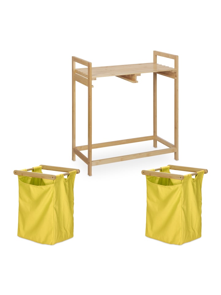 relaxdays Wäschekorb Regal in Natur/ Gelb - (B)64 x (H)73 x (T)33 cm günstig kaufen onesize