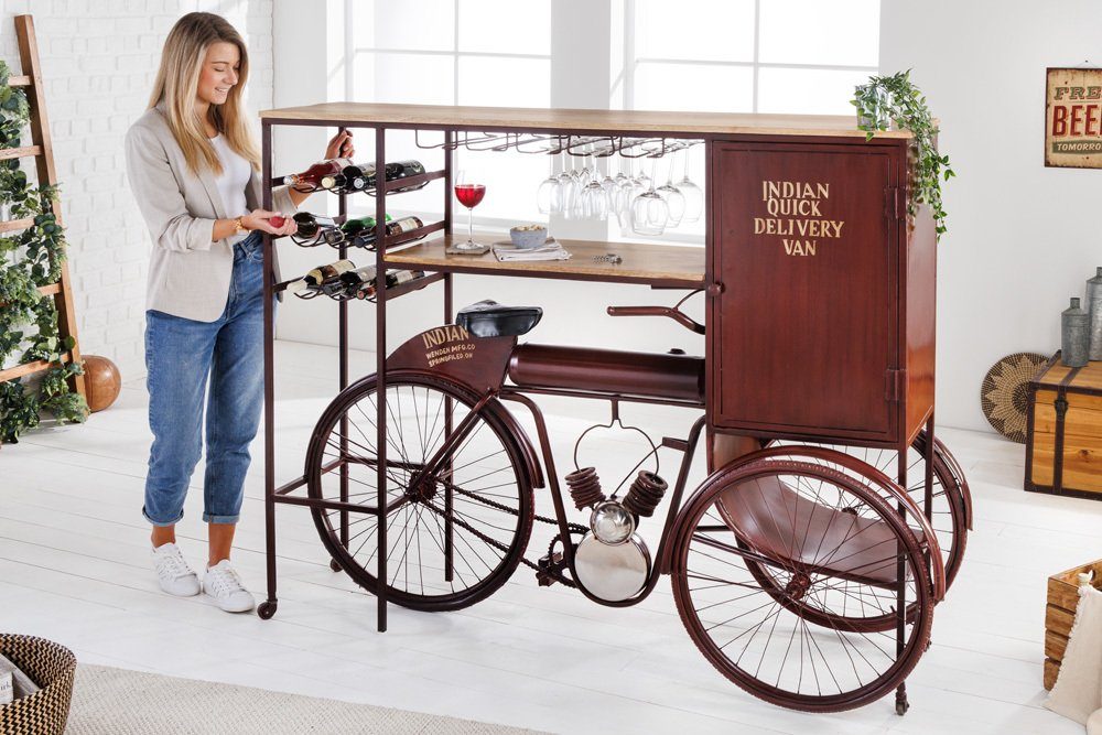riess-ambiente Barschrank DELHI 190cm natur / schwarz (Einzelartikel, 1-St) Esszimmer · Massivholz · Metall · Fahrrad-Gestell · Upcycling · Retro