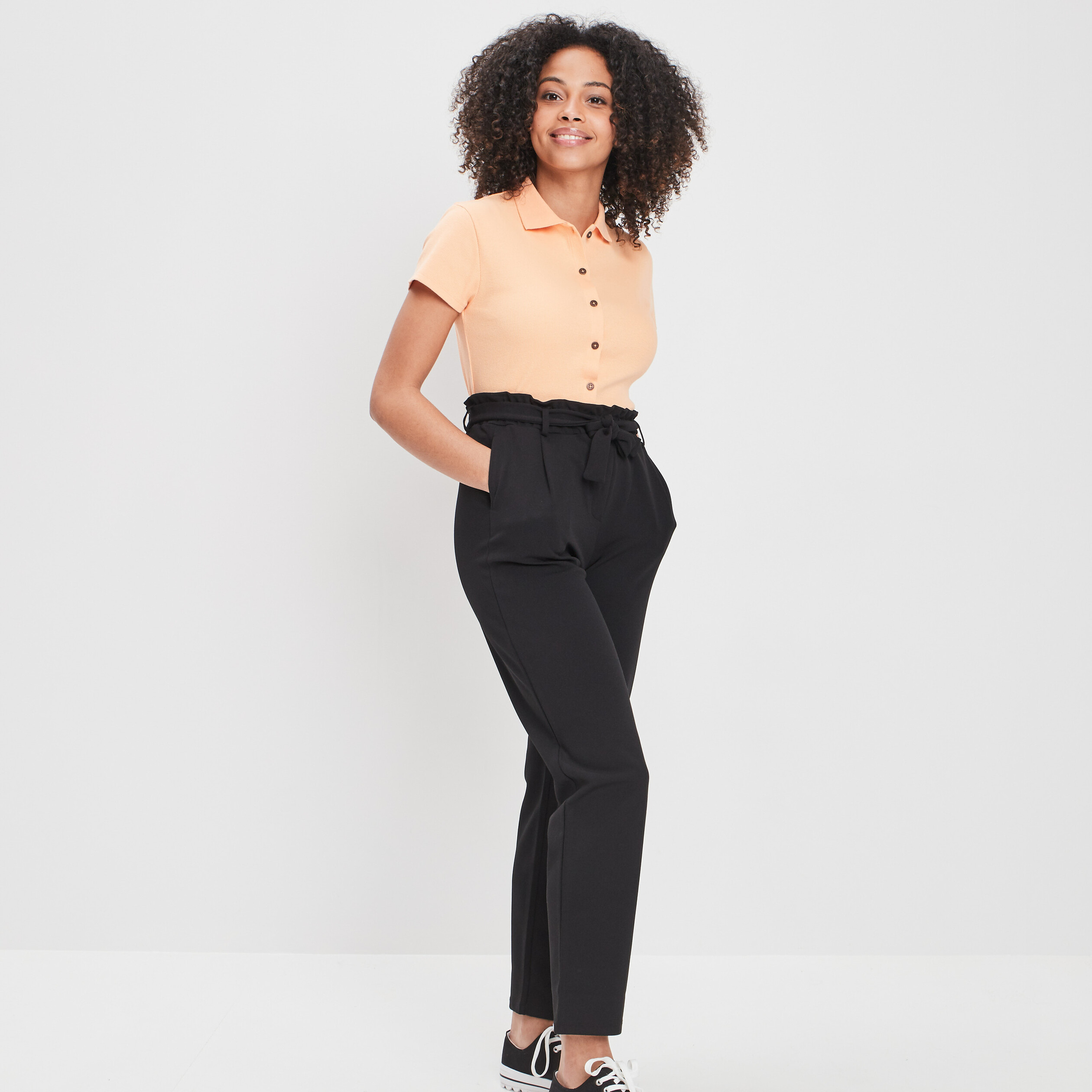 T-shirt manches courtes col polo Creeks orange clair femme | La Halle