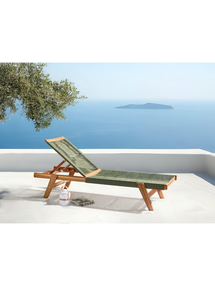 Beliani Gartenliege PROSSEDI in Grün/Heller Holzfarbton - (W) 64 x (H) 35 x (L) 190 cm günstig kaufen onesize