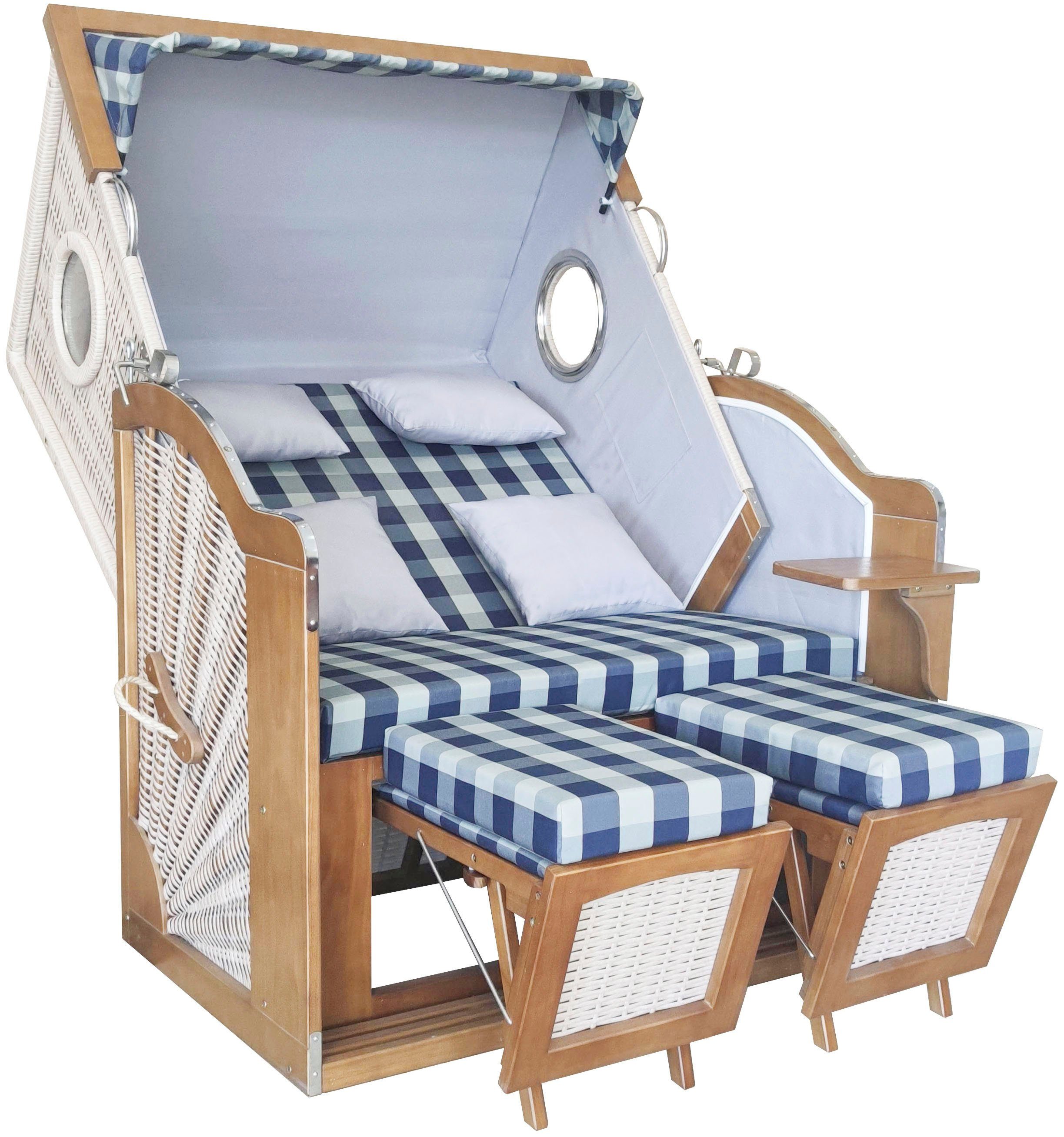 KONIFERA Strandkorb Usedom, BxTxH: 120x72x163 cm, Halblieger, mit Bullauge
