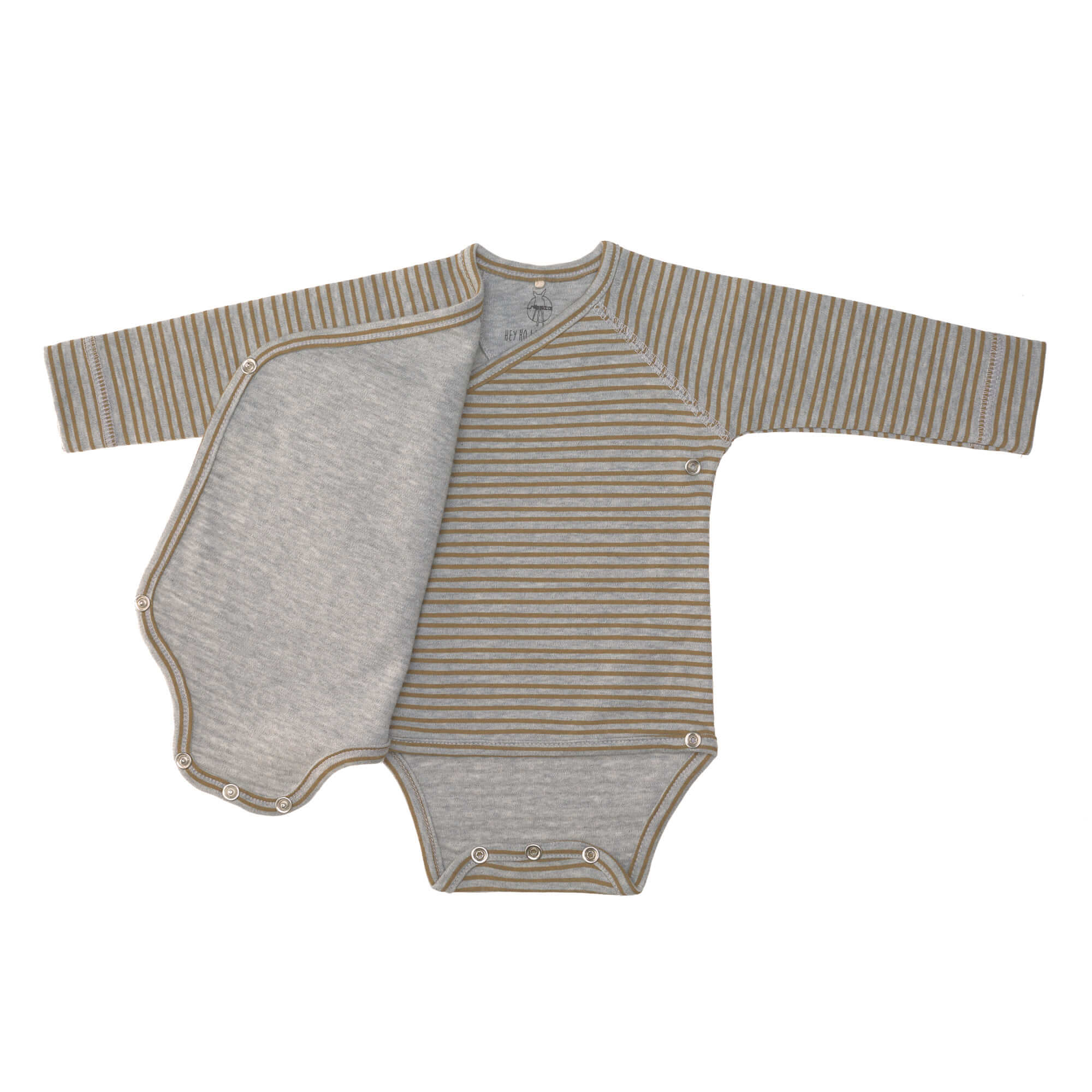 Baby Wickelbody langarm - Bio Baumwolle, Streifen, Grau meliert