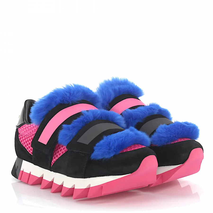 Dolce & Gabbana - Sneakers Leder Pelz Details pink blau - pink