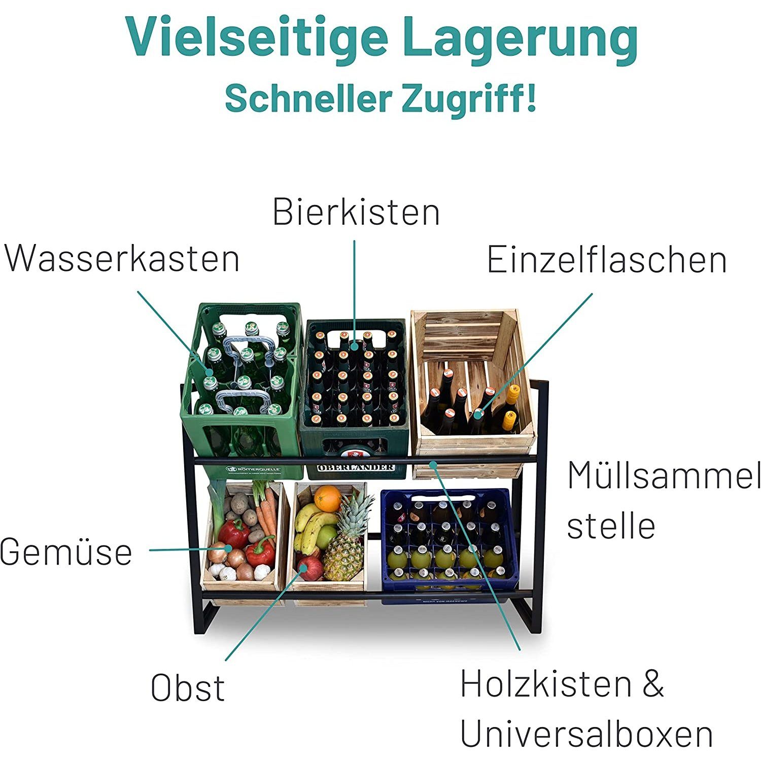 D&D Living Flaschenregal Getränkekistenregal, freistehend & stabil, Metall, 104 x 32 x 82 cm