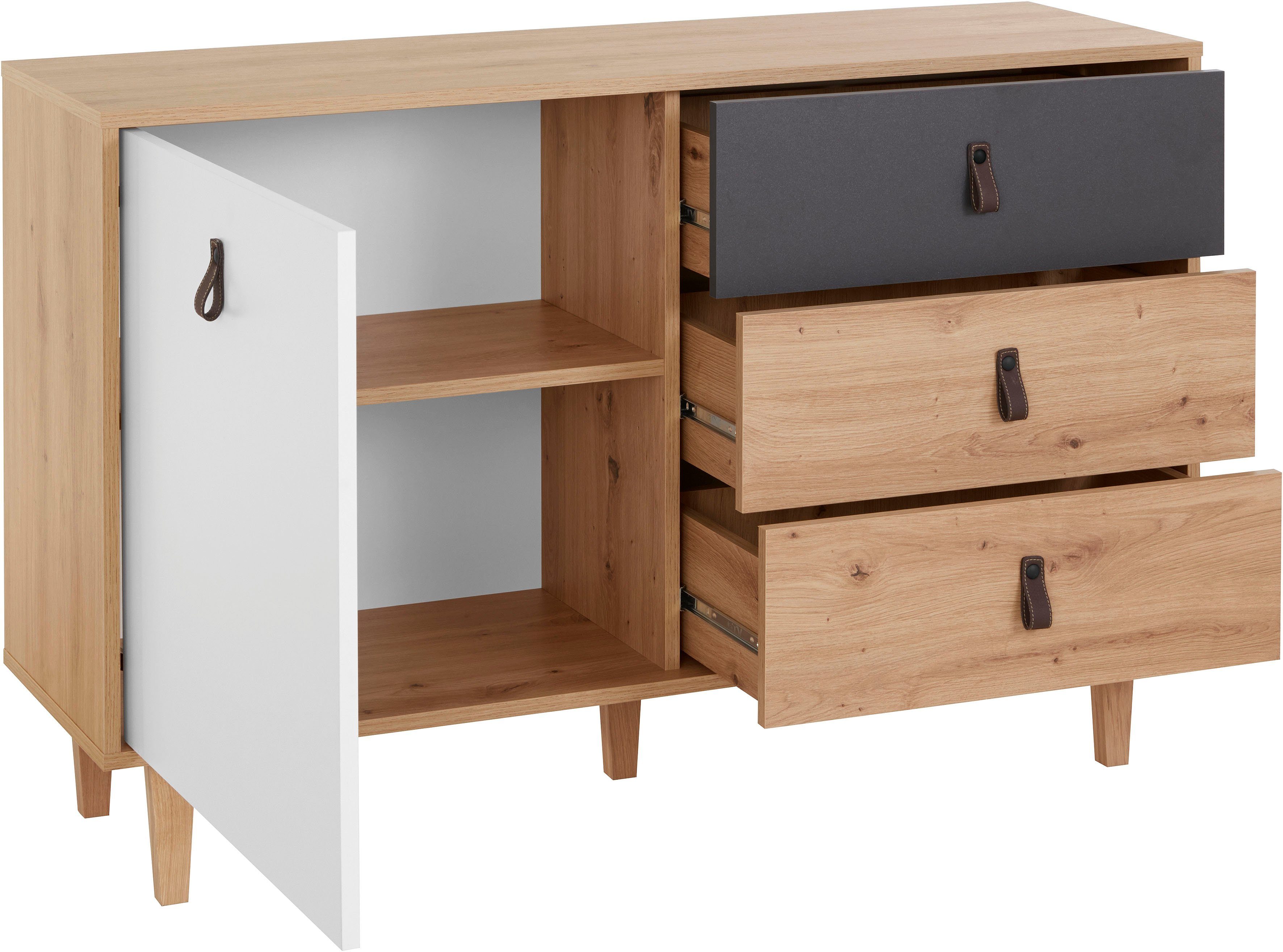 Homexperts Sideboard Bristol, Breite 120 cm oder 180 cm, mit massiven Eichefüßen