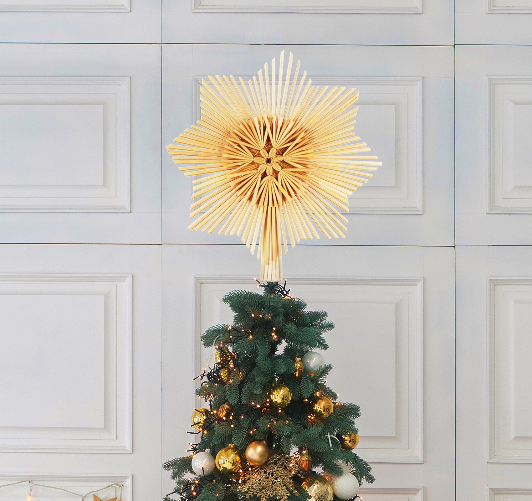 Homewit Christbaumschmuck Weihnachtsbaumspitze Natürlicher Christbaumspitze Stern aus Stroh (6-tlg), Schmuck Strohstern-Spitze für den Weihnachtsbaum Christbaum