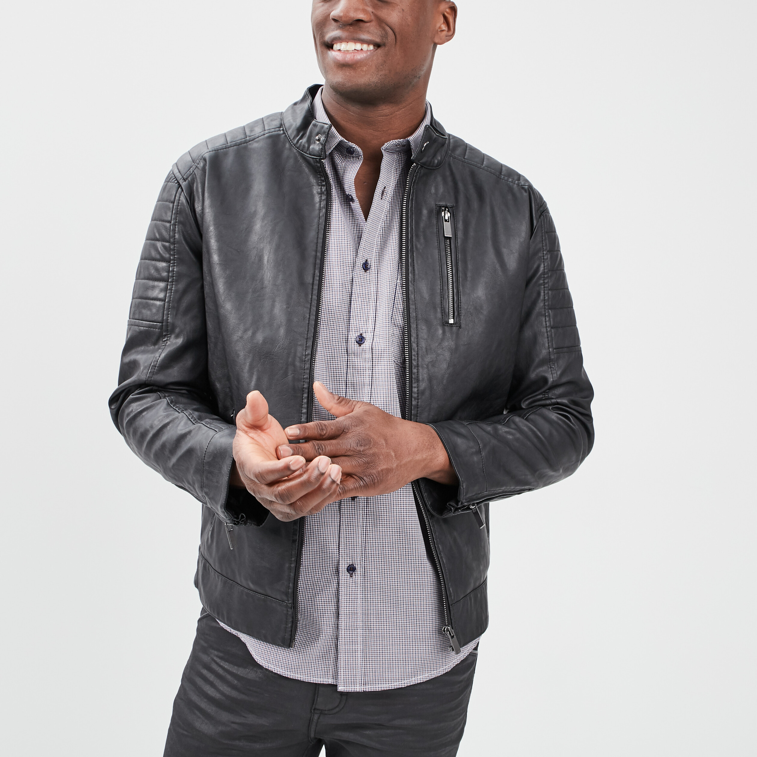 Blouson doublé droit biker à col montant noir homme | La Halle