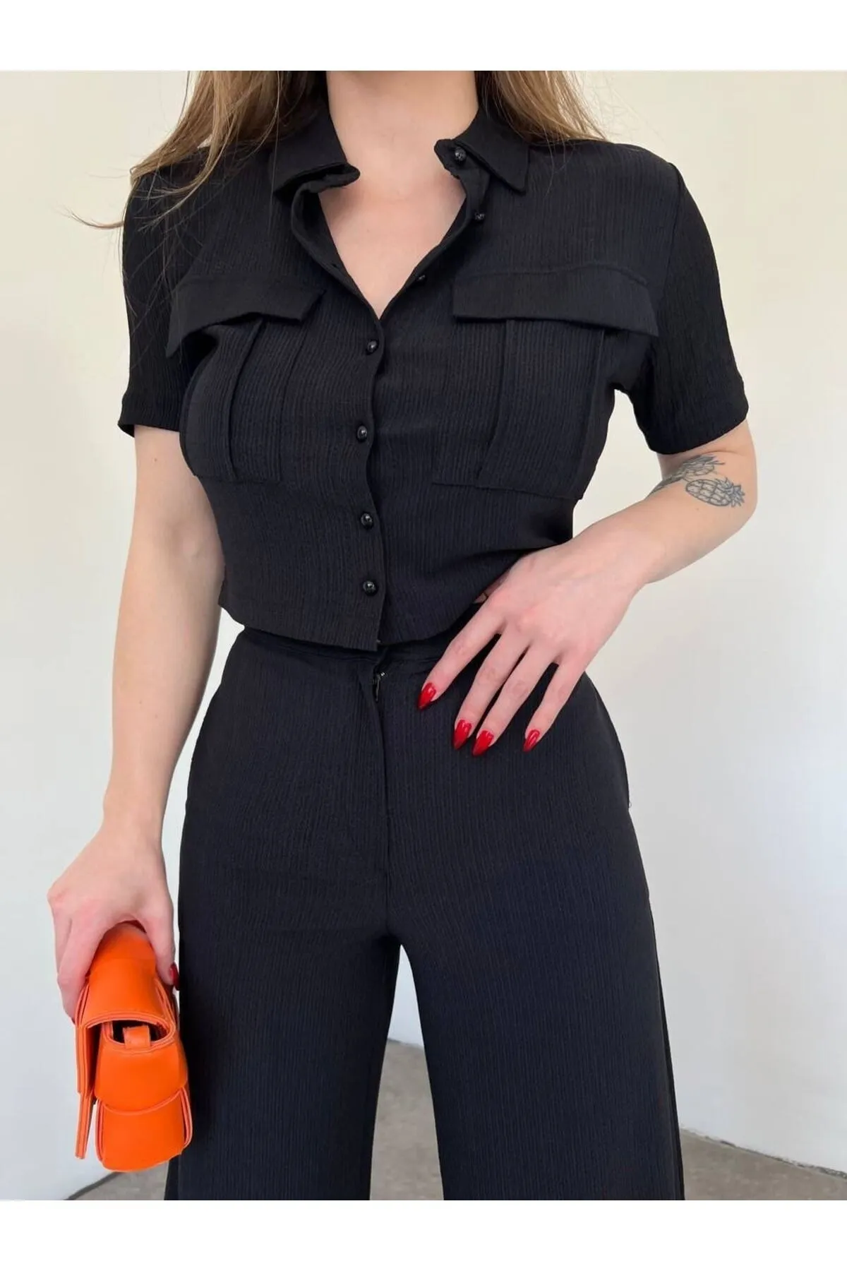 VOLT CLOTHİNG  Damen-Hosenanzug mit Knopfdetail und Kappe