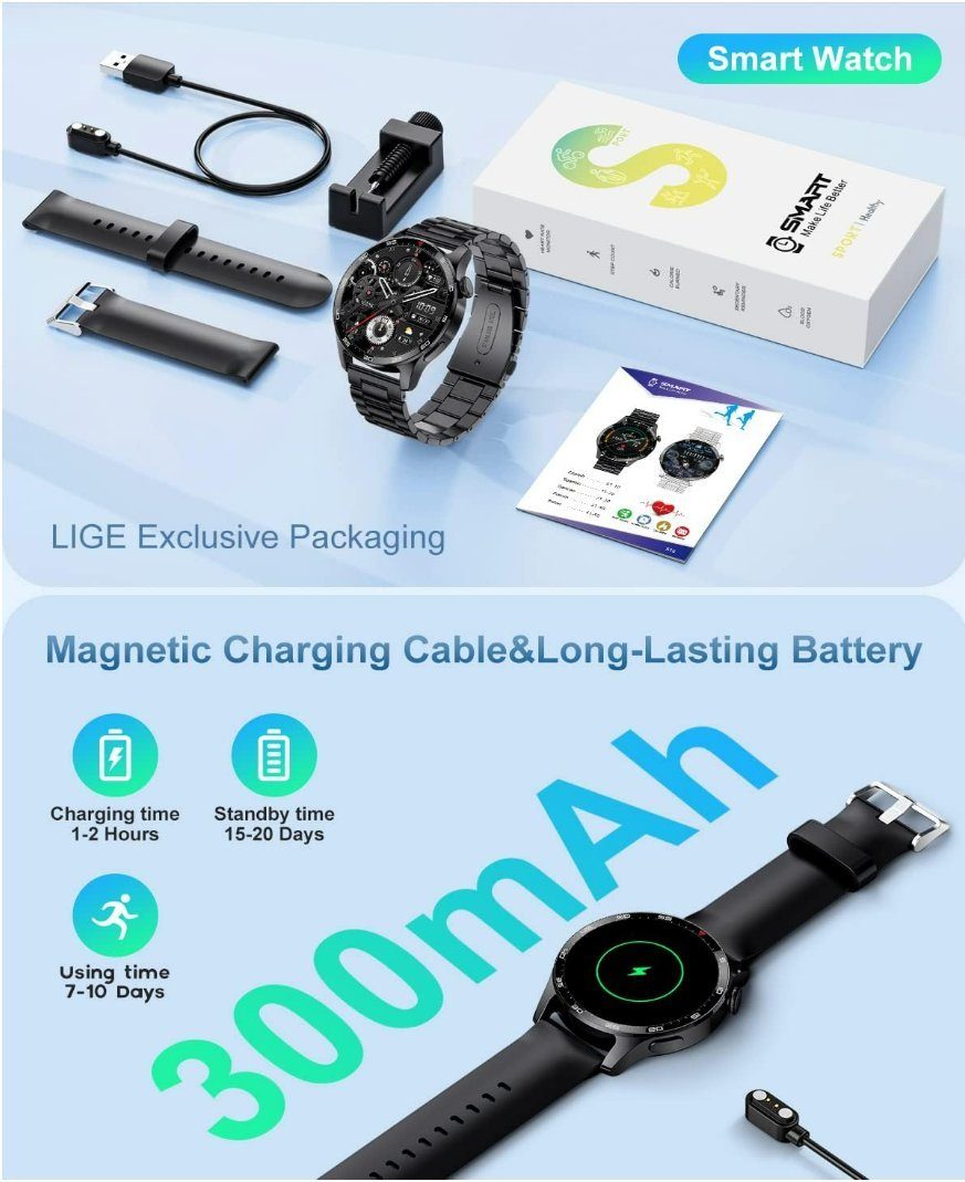 Lige Smartwatch (iOS Android), Herren Premium Mit Telefonfunktion Smart Watch iOS Android
