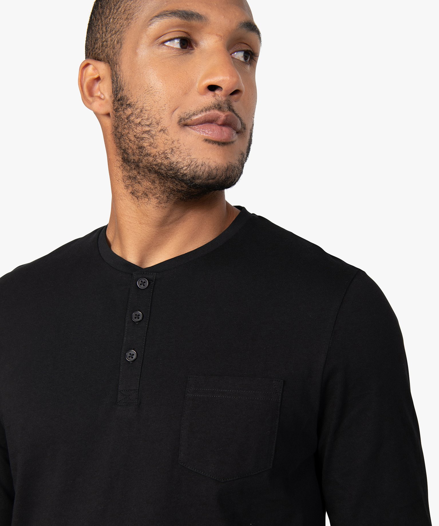 Tee-shirt à manches longues et col tunisien homme noir | GEMO