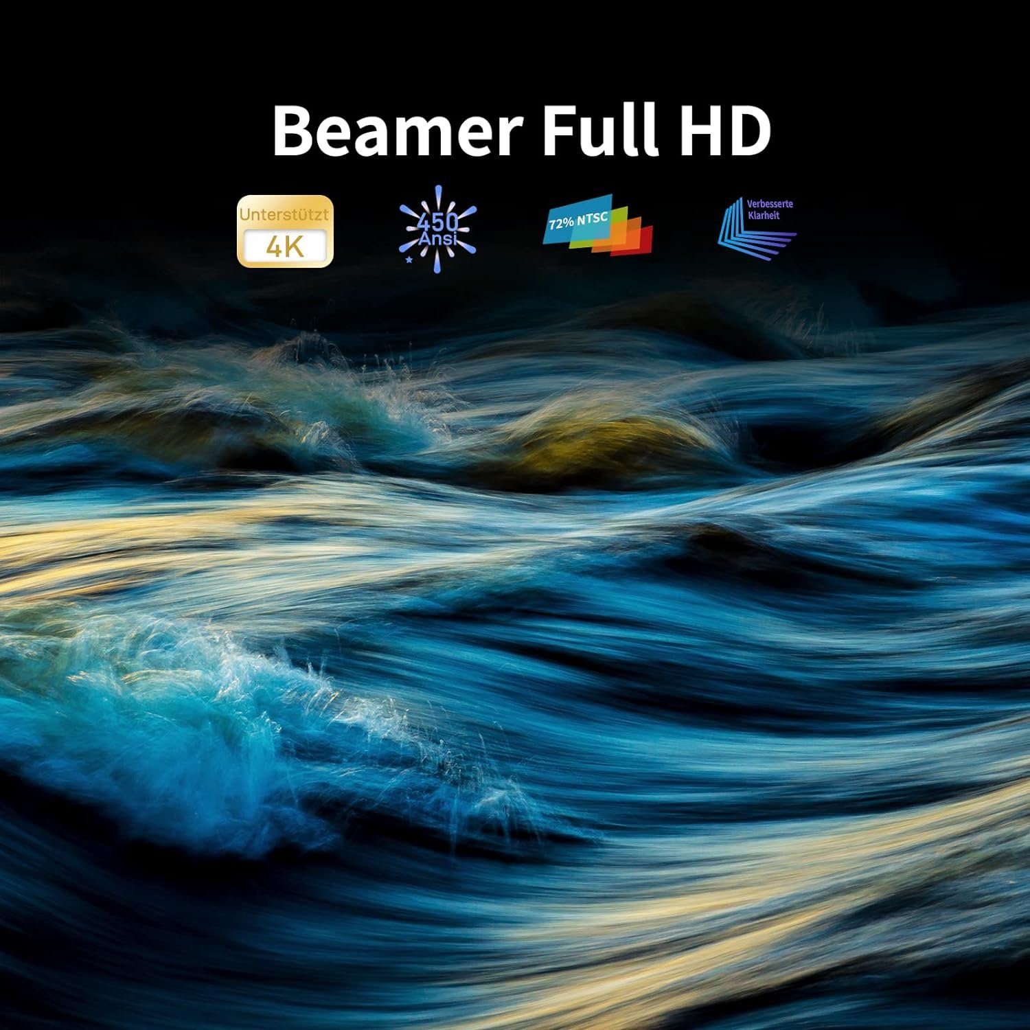 Asakuki Native1080P 5G WLAN Bluetooth, Deckenmontage Portabler Projektor (12000 lm, 12000:1, 1920 x 1080 px, Maximale 200