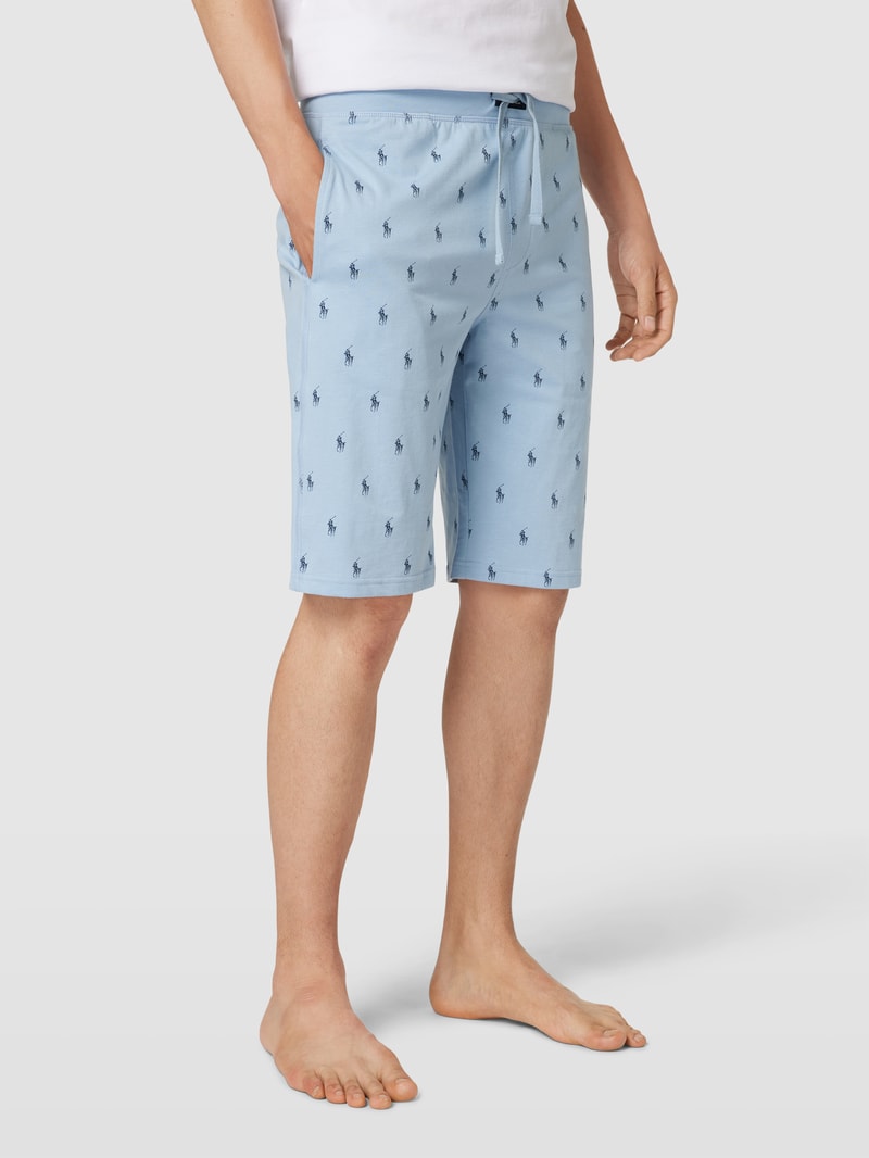 Sweatshorts mit Label-Print in hellblau