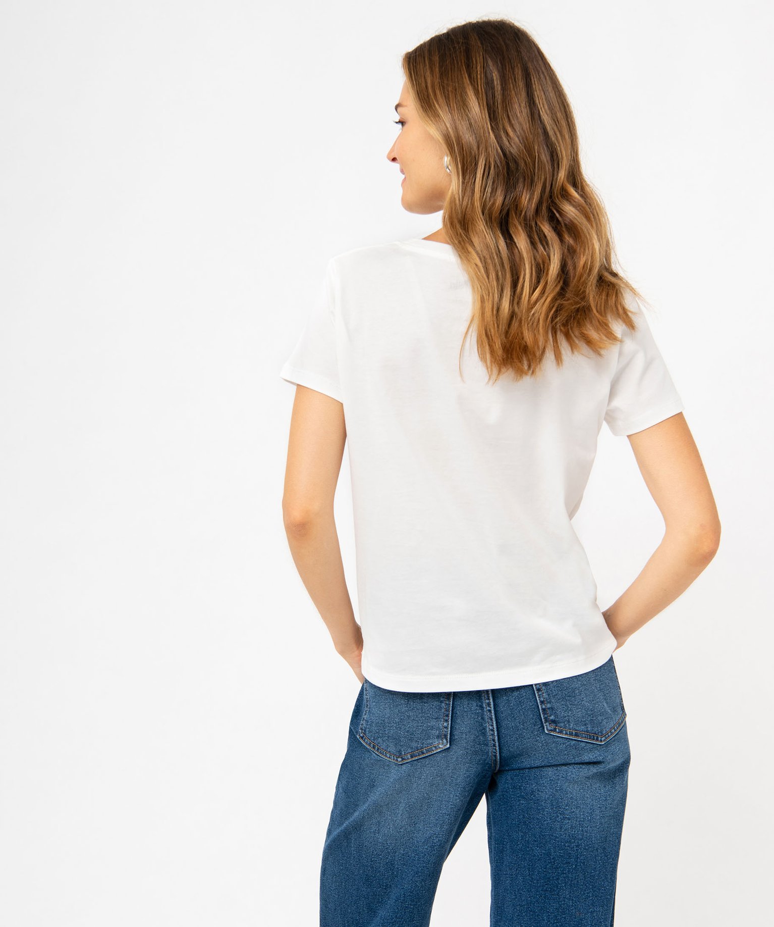 Tee-shirt à manches courtes avec touches pailletées femme ... ecru | GEMO