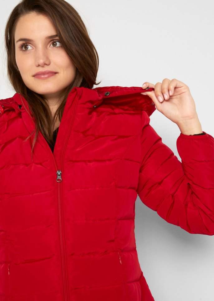 Long-Steppjacke mit verstärkter Taille und Druck hinten