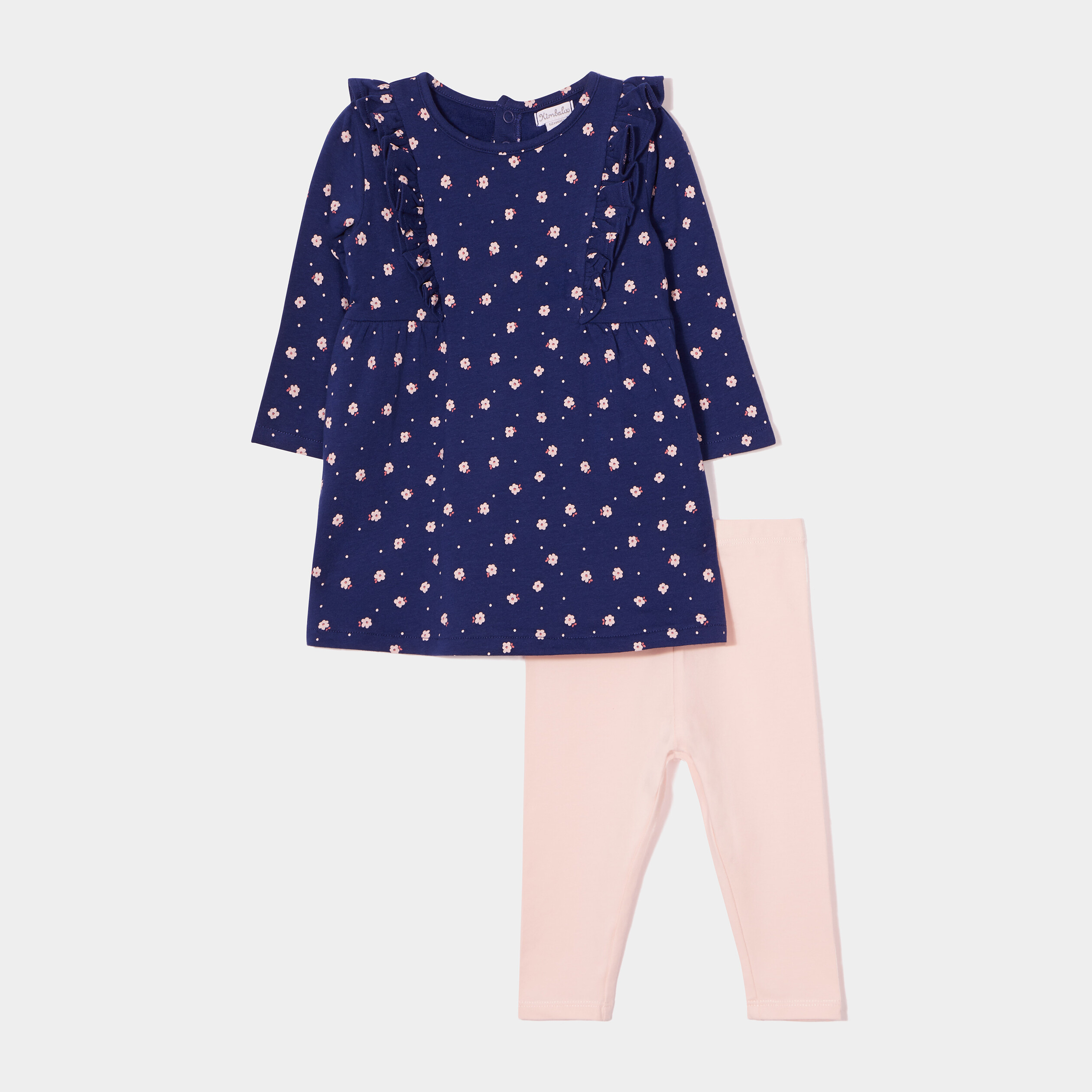 Ensemble robe et legging coton bleu marine bébé fille | La Halle