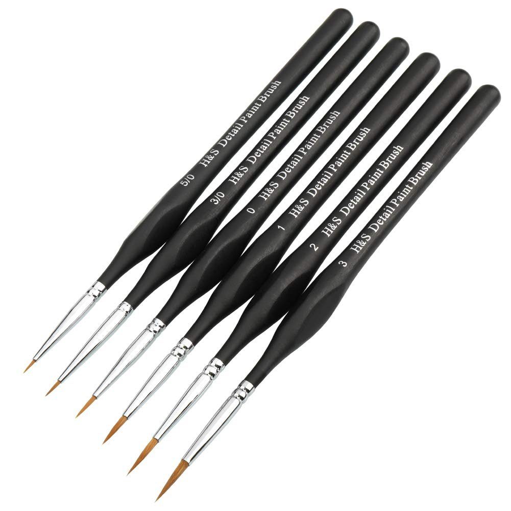 H&S Pinsel Precision Brush Set - 6 Synthetic Hair Brushes, Pinselset - 6 Pinsel für Modellbau, Malen nach Zahlen