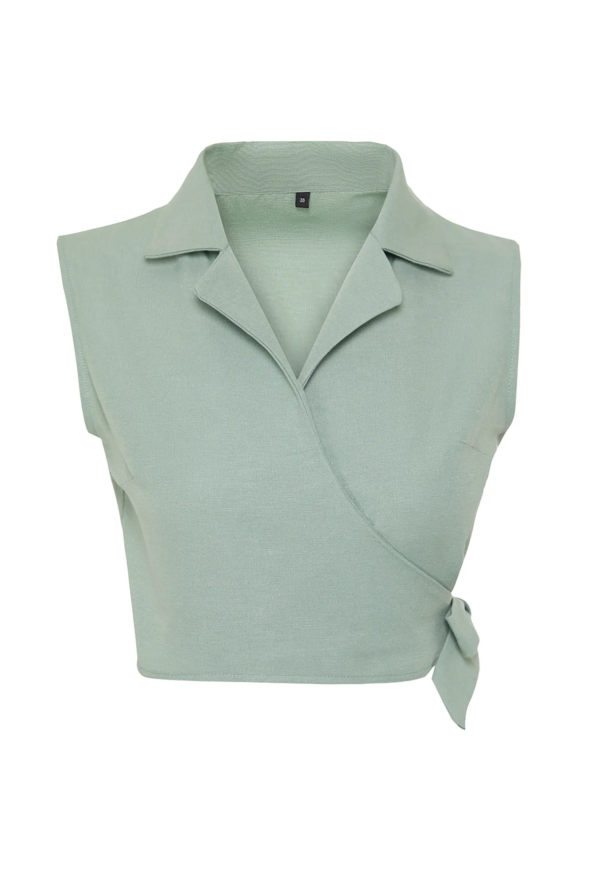 Trendyol Collection  Grüne, gebundene Bluse in gewebter Leinenoptik TWOSS23BZ00550