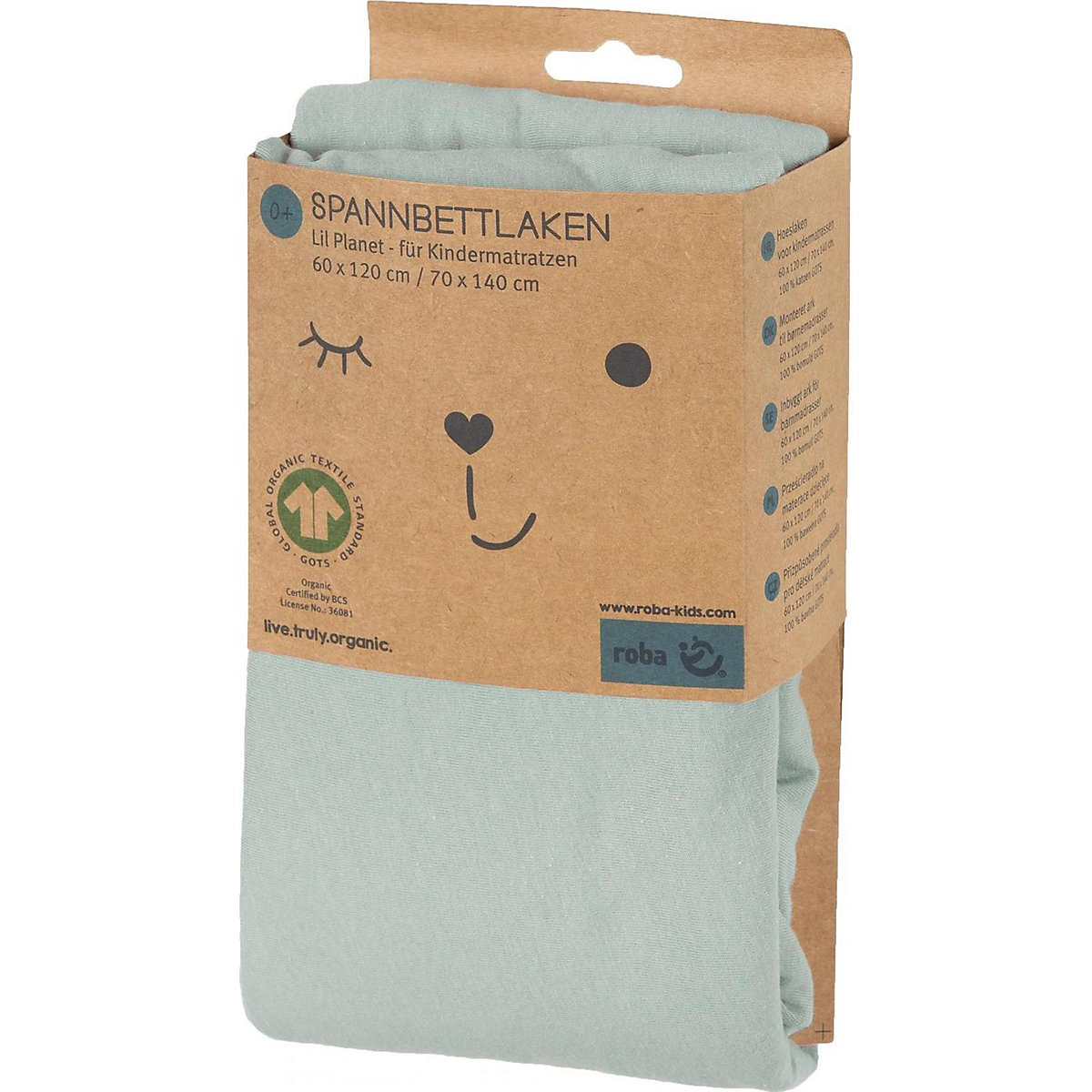 Spannbettlaken Jersey, 70x140 cm Lil Planet frosty green