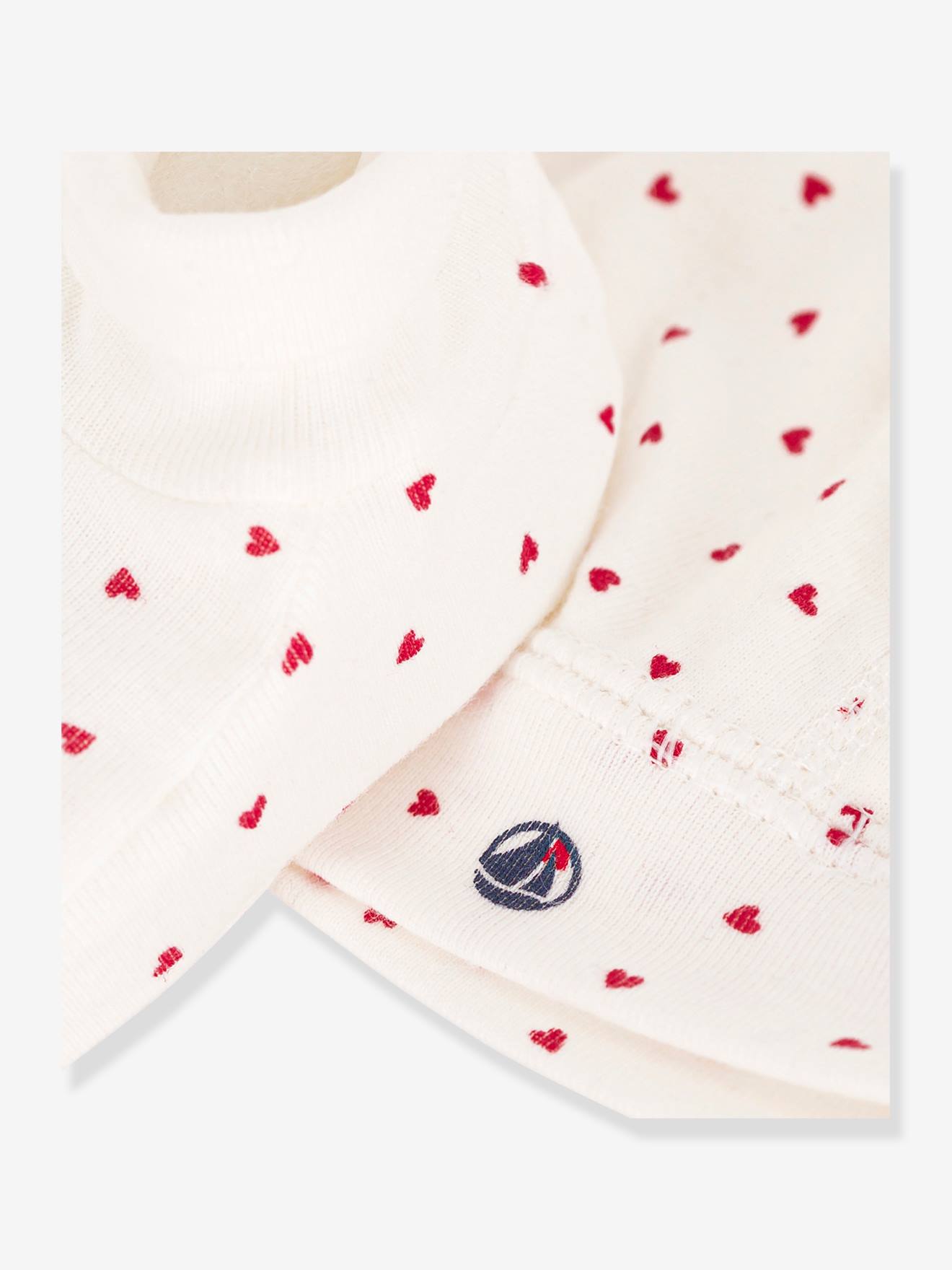 Lot de bonnet et chaussons coeur bébé PETIT BATEAU blanc imprimé