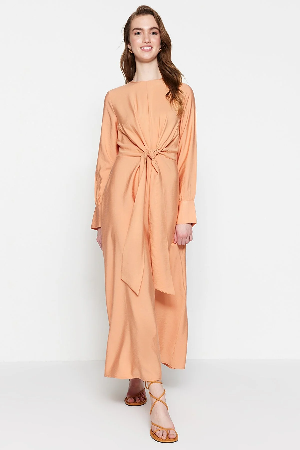 Trendyol Modest  Helloranges gewebtes Kleid mit Taillenschnürung TCTSS23EB00221